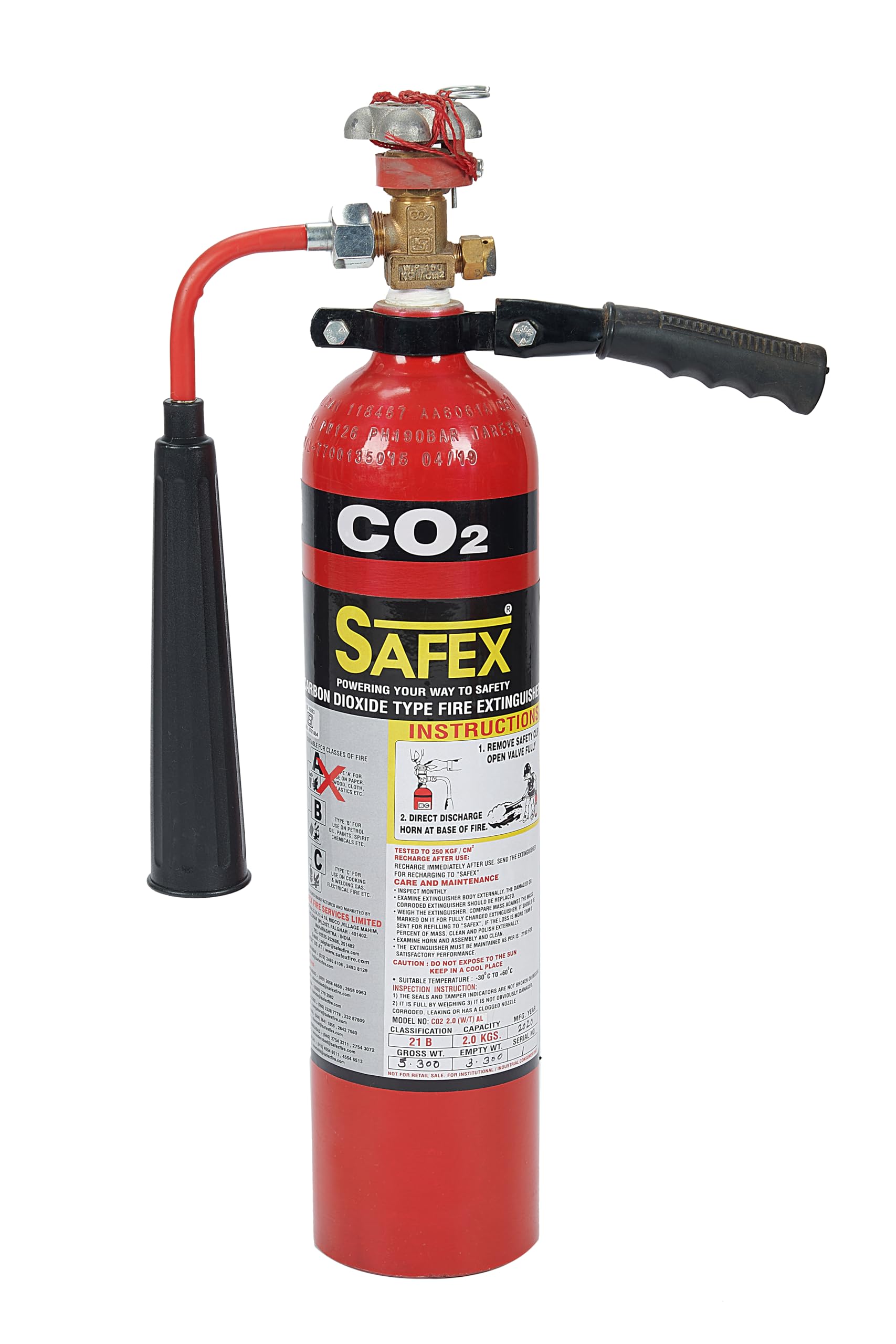Safex CO₂ Portable Fire Extinguisher (Wheel Type) | Manganese Steel Body | Residue-Free Fire Protection for Electrical & Flammable Liquid Fires | Industrial & Commercial Use (2KG)-image-41