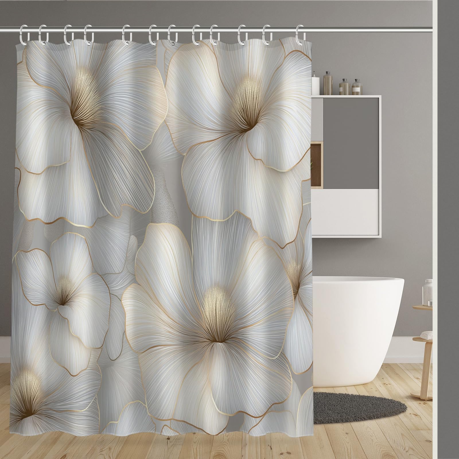 Rideau de douche fleurs de luxe 180x200 cm imperméable chic