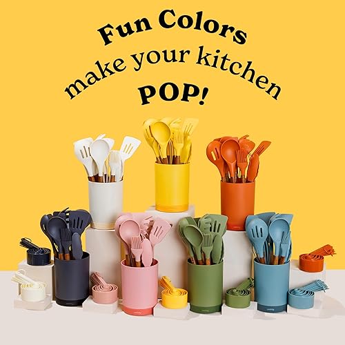 Miniatura 6 de SMIRLY Juego de utensilios de cocina de silicona y soporte juego de utensilios de cocina de silicona, esenciales de cocina para el nuevo hogar y el