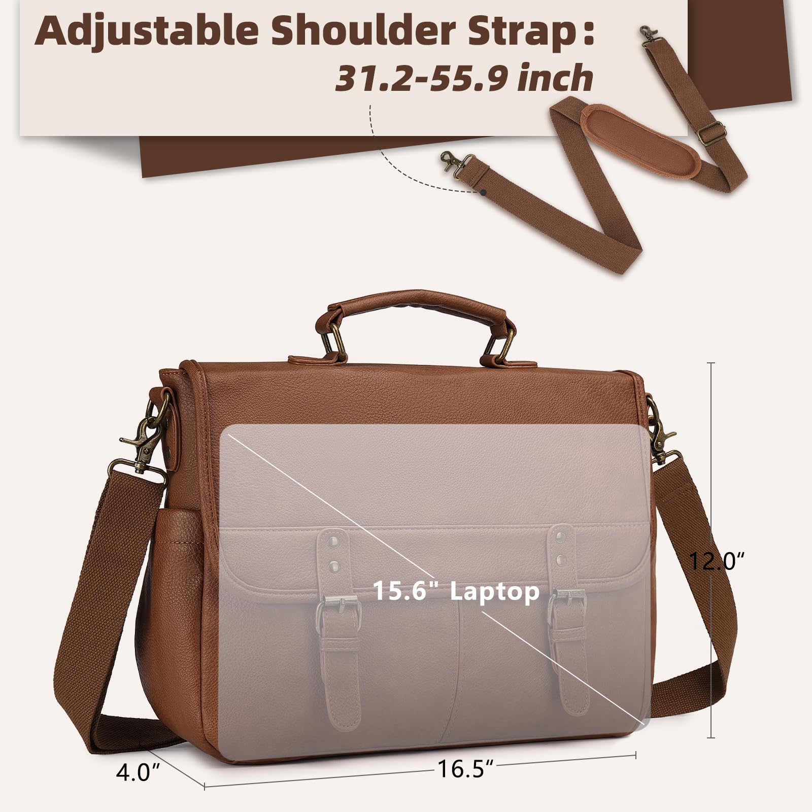 Borsa messenger in pelle per uomo, 15,6 pollici, borsa a tracolla per computer portatile grande per affari/viaggi