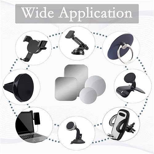 Miniatura 6 de Paquete de 12 placas de metal de 4 tamaños diferentes para teléfono, soporte magnético para automóvil con adhesivo 3M, compatible con soportes