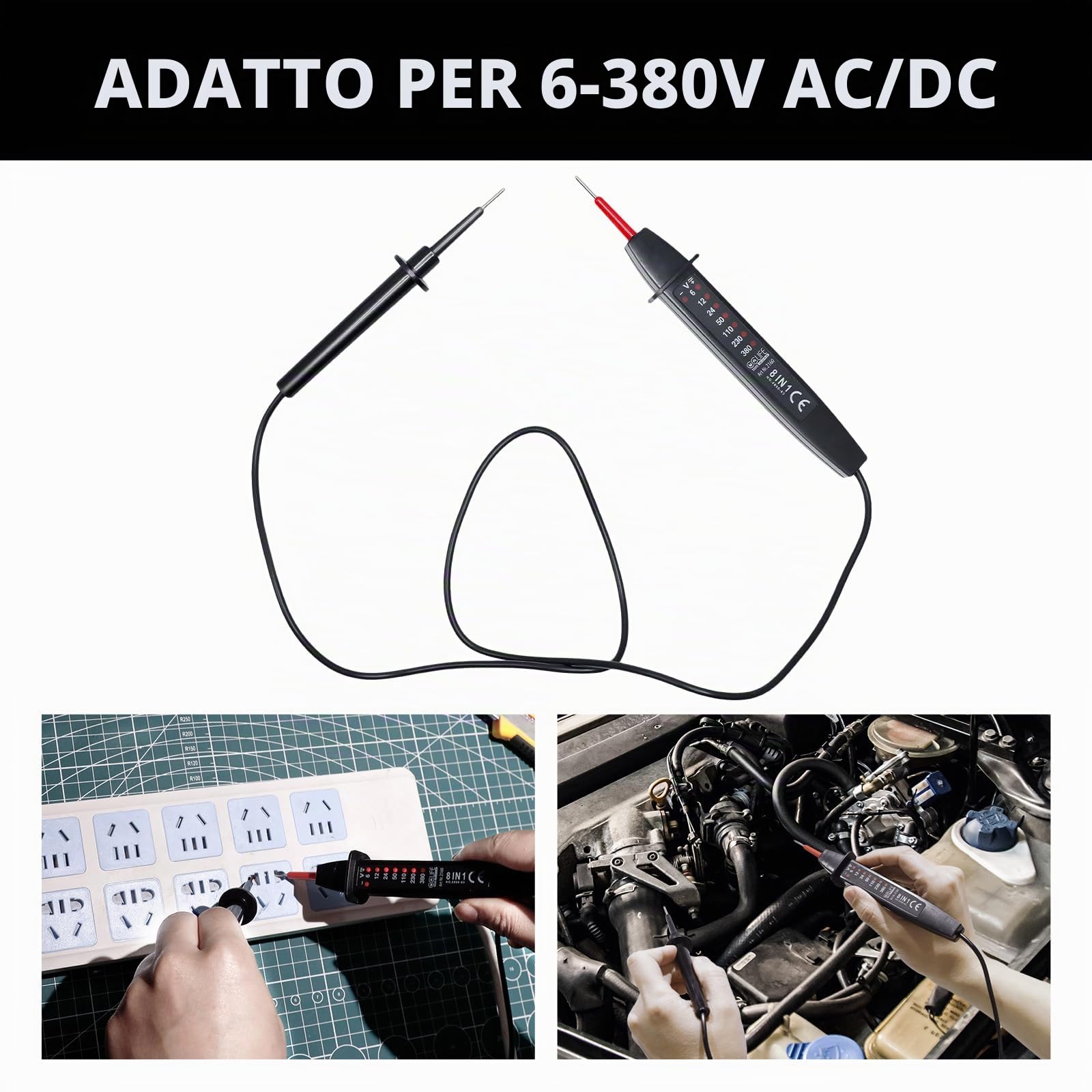 CCLIFE 2 Tester Digitale Poli Tester di Tensione Cercafase per Auto 6-380V AC/DC Cerca Tensione per Riparazione Auto