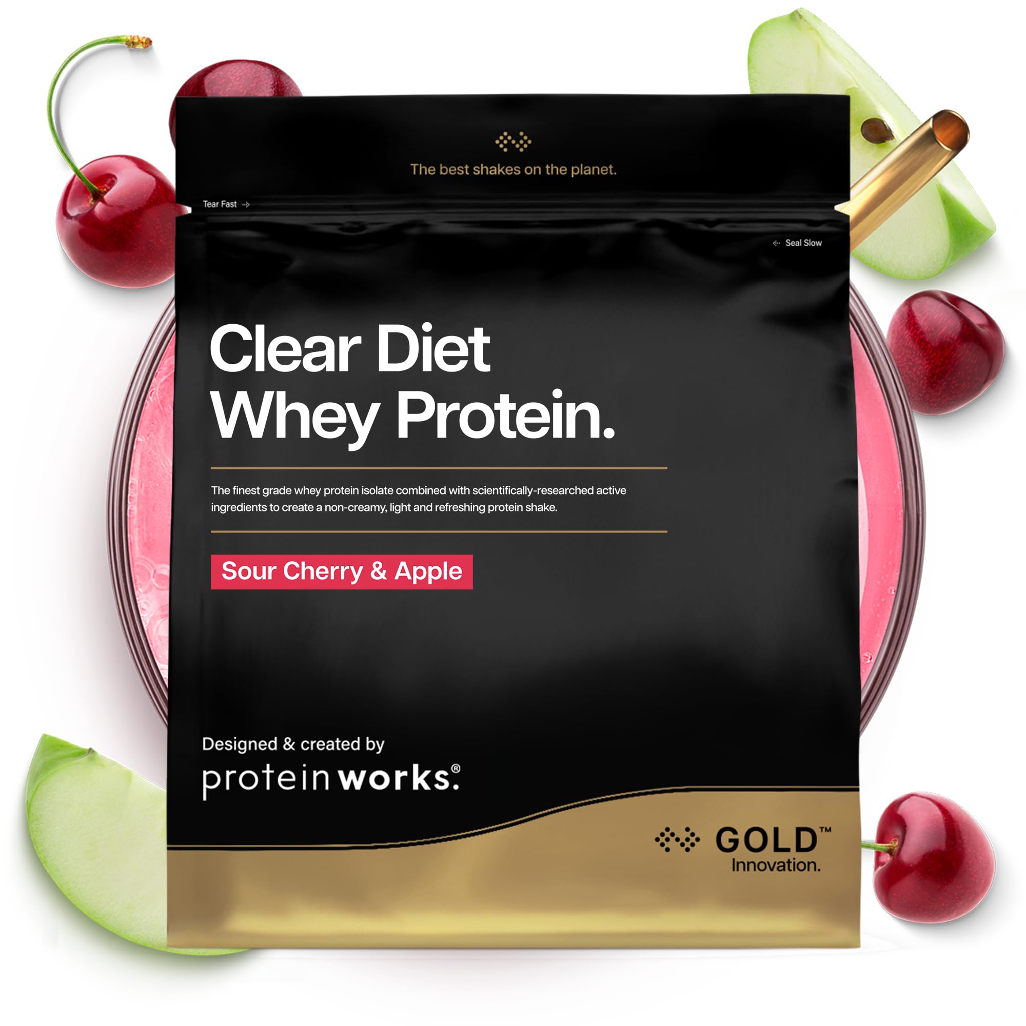 Protein Works | Clear Diet Whey Protein - Gold Innovation, Whey Protein Isolate Powder, Refreshing High Protein Drink, Sour Cherry & Apple, 40 Servings, 1kg