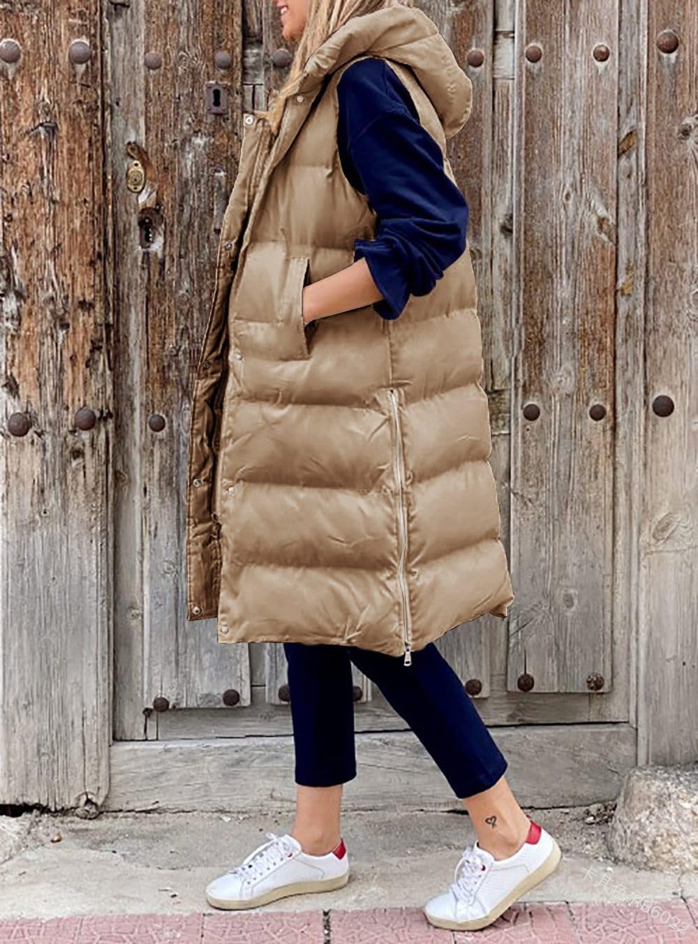 Chalecos Acolchados Con Capucha Para Mujer Palangre Chaleco Cálido Acolchado De Invierno Abrigo Chaqueta Sin Mangas Con Cremallera Chaleco Parka Informal Al Aire Libre Prendas De Abrigo,Caqui,Xl