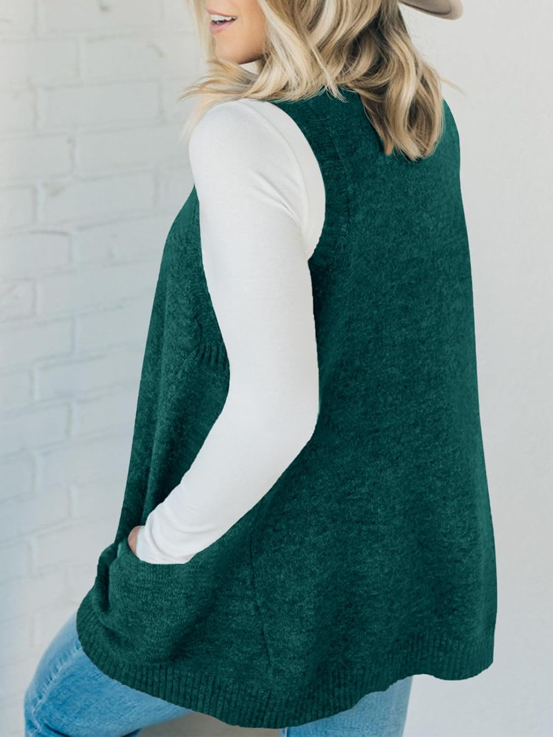 Saodimallsu Womens Sleeveless Sweater Vest V Neck Casual Loose Knit A Line Flattering Tunic Top with Pockets - Image 2