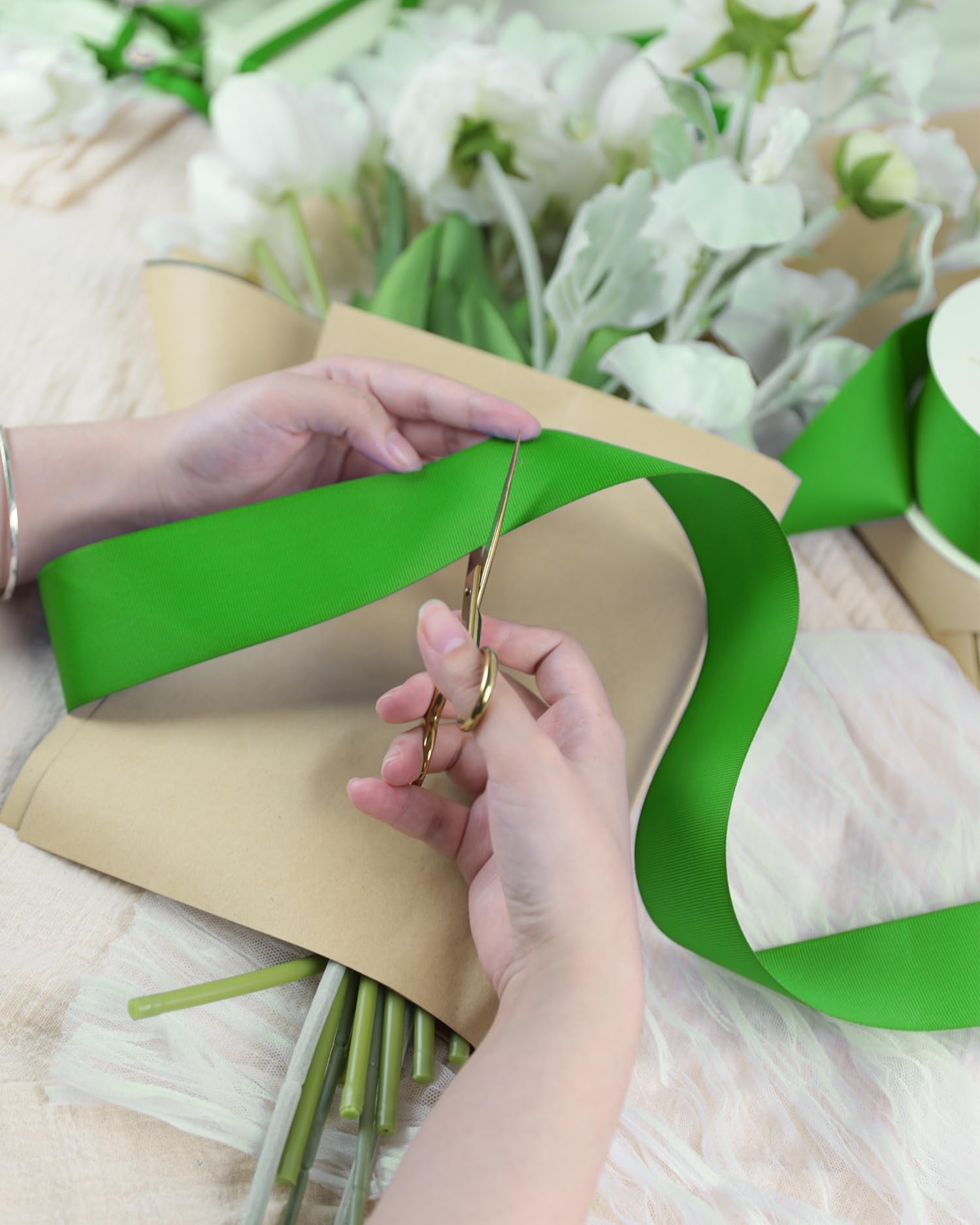 Kryvus Green Grosgrain Ribbon, Emerald Green Ribbon 50mm x Continuous 45 Metres - Image 3