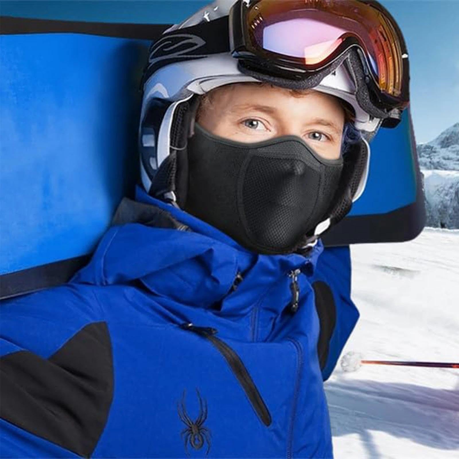 Demi Masque Coupe Vent Masque de Ski avec Cache Oreilles réglables, pour Homme et Femme pour l'hiver et la Course à Pied pour Moto, vélo, Ski, Snowboard, randonnée, activités de Plein air