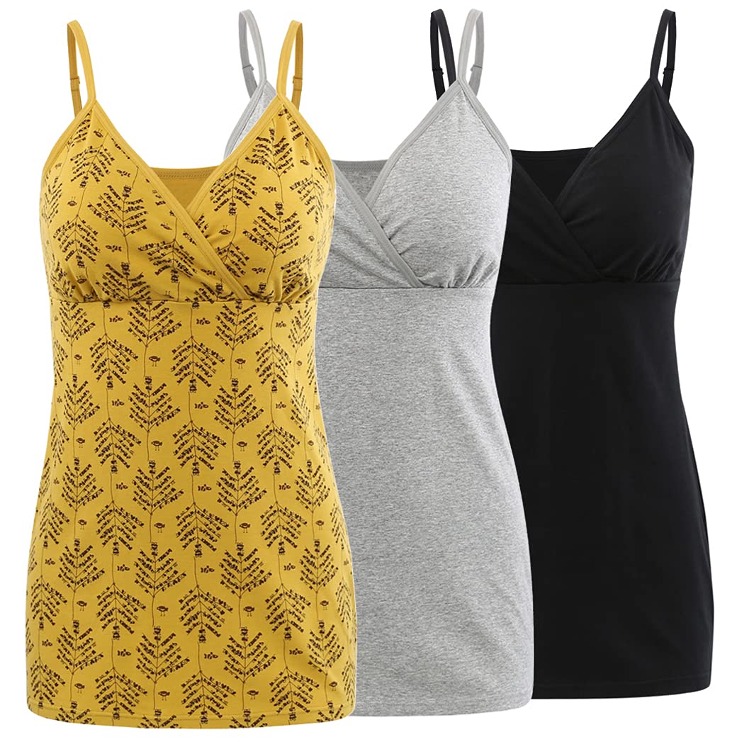 COLOMI Camiseta básica de maternidad para lactancia, brasier integrado para lactancia materna