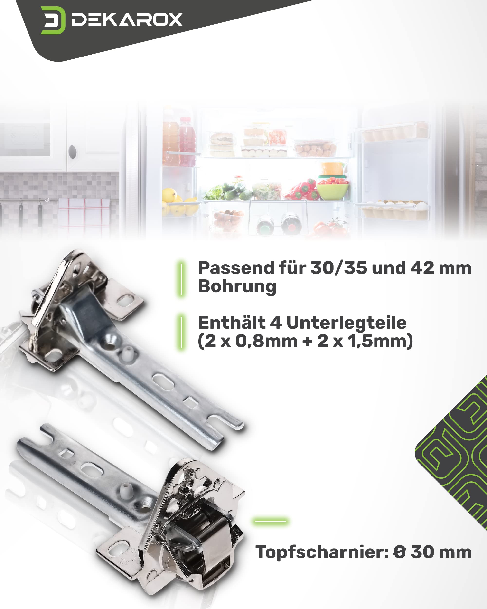 Türscharnier Set kompatibel mit Bosch Siemens 00268698 00268699 ersetzt Scharniere mit Ø 30mm 35mm 42mm, inkl. 4 Unterlegplatten für Kühlschrank