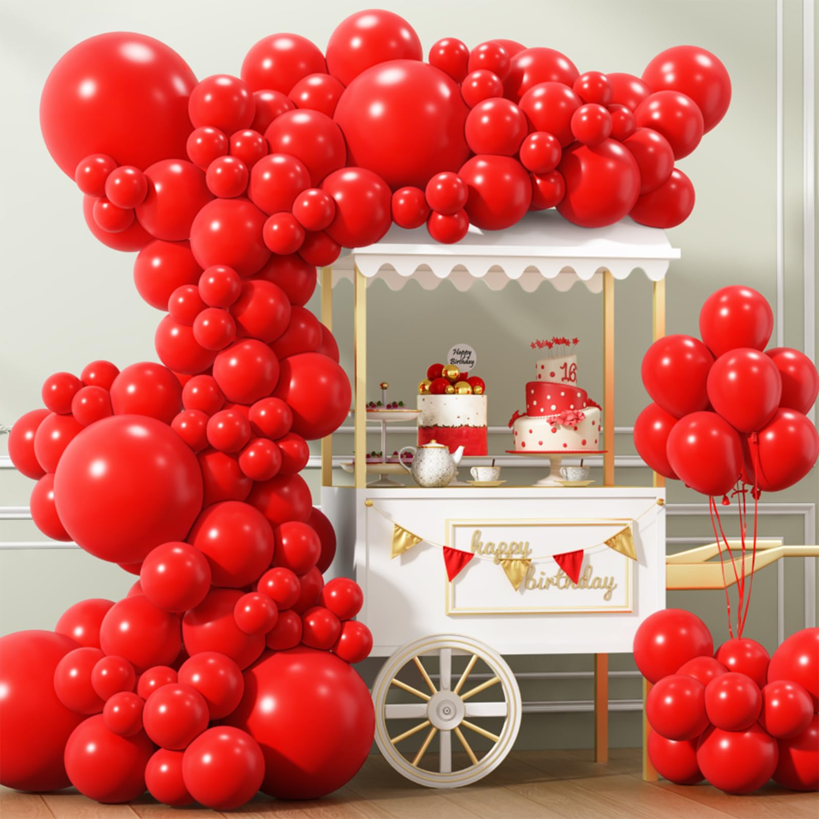 APLANET 150pcs Red Balloons Different Sizes 18 12 10 5 Inch, Valentine's Day Latex Balloons for Red Themed Birthday Wedding Baby Shower Party, Grad