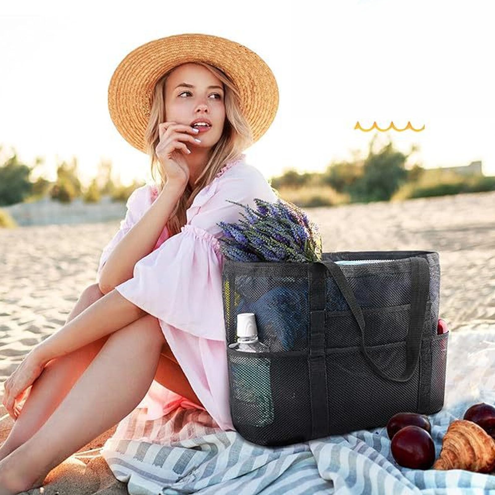 Cocoarm Siatkowa Torba Plażowa, Duża Torba na Basen z Wieloma Kieszeniami, Szybkoschnąca na Ręczniki Wakacyjne Podróże Pływackie