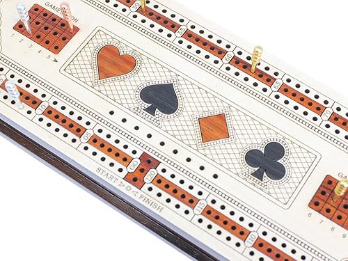 Miniatura 6 de Tabla continua de 3 pistas para cuna en arce y madera de sangre. Símbolos de tarjetas con incrustaciones (trajes) + cajón de almacenamiento para