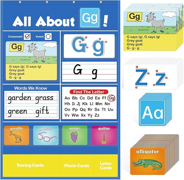 Torlam Alphabet Learning Pocket Chart Alphabet Wall Chart ABC Flash Cards Learning Games, Handwriting Practice Letter Tr