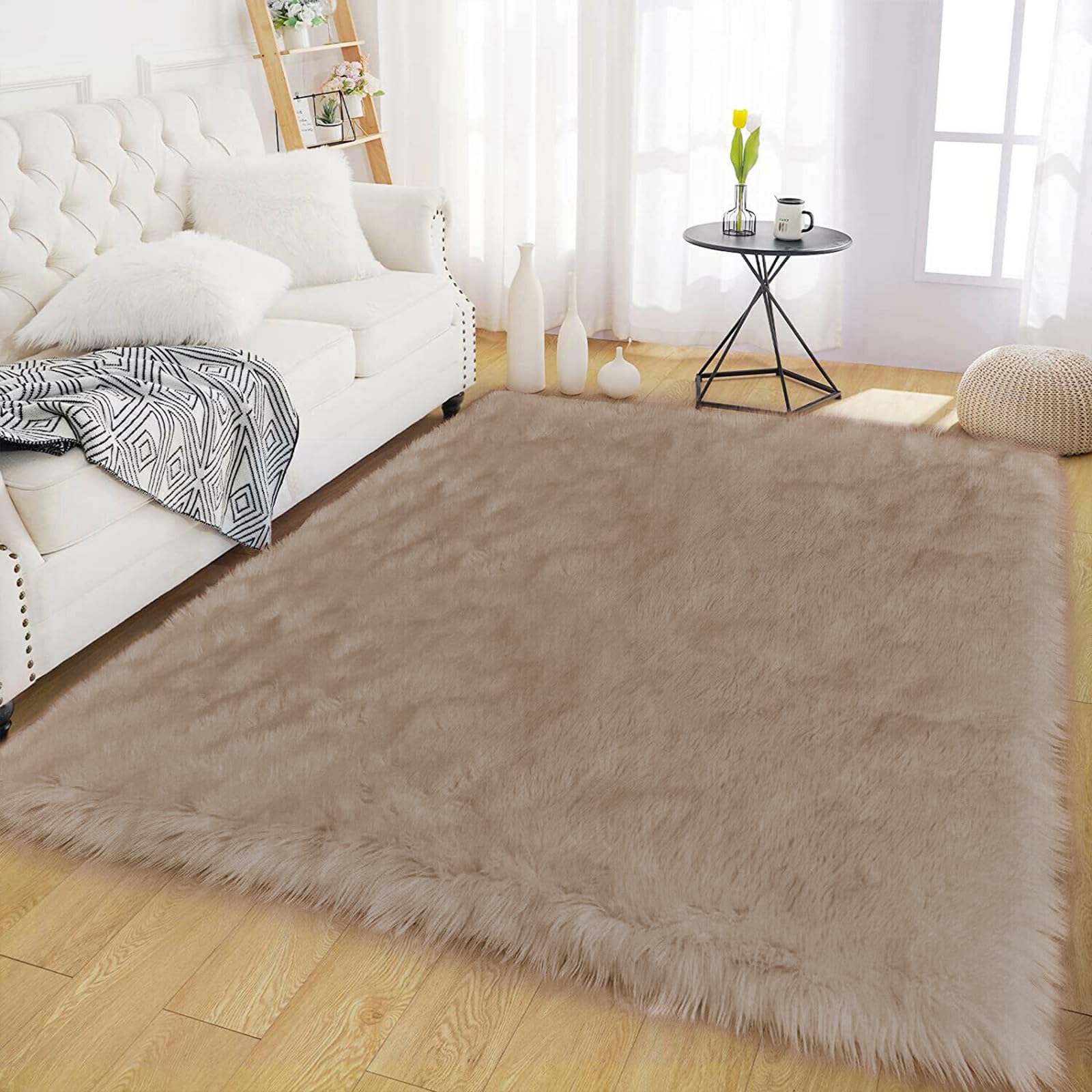 Latepis Shag Rug Area Rug 4x6 Machine Washable Faux Fur Rug Beige ...