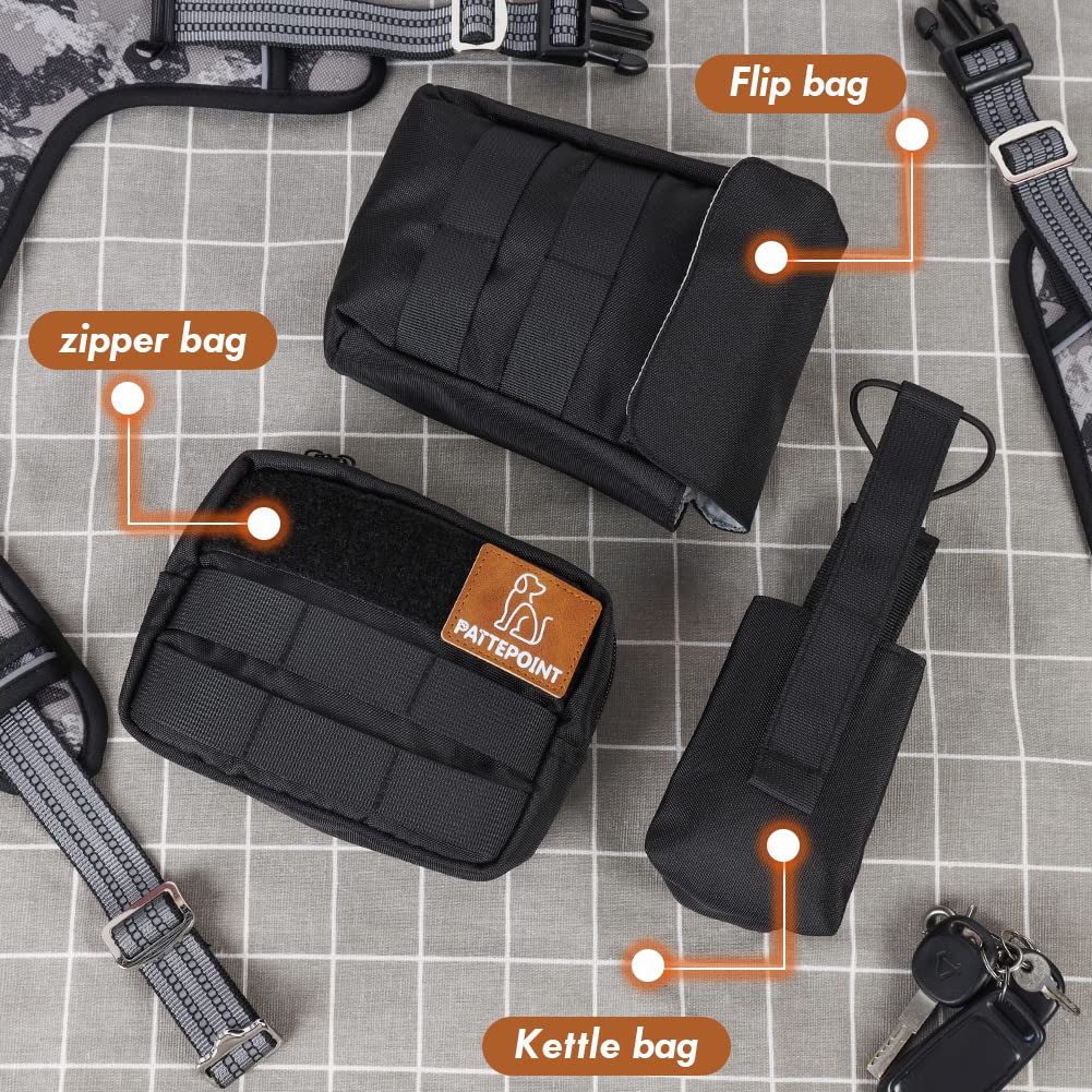 Pattepoint Sac pour Chien Harnais Dog Harness Bag, Accessoire Supplémentaire Sac à Dos, Sacs Latéraux pour Harnais Grand Chien, Accessoires de Poche Molle - Noir