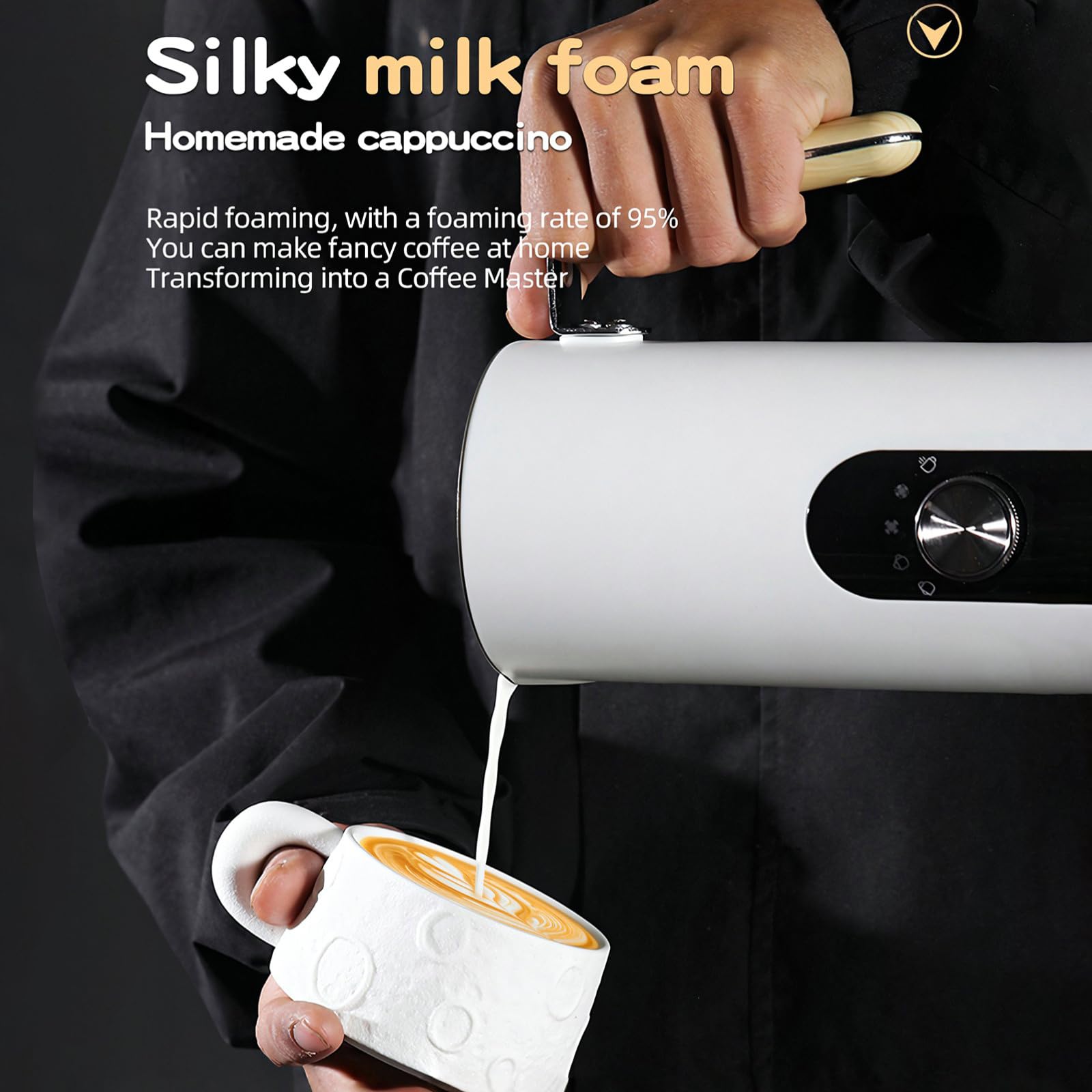 LiveGo Espumador de leche eléctrico 5 en 1, espumador automático de leche de 350 ml, vaporizador de leche dividido, funcionamiento silencioso, calentador y calentador de leche caliente y fría (blanco)