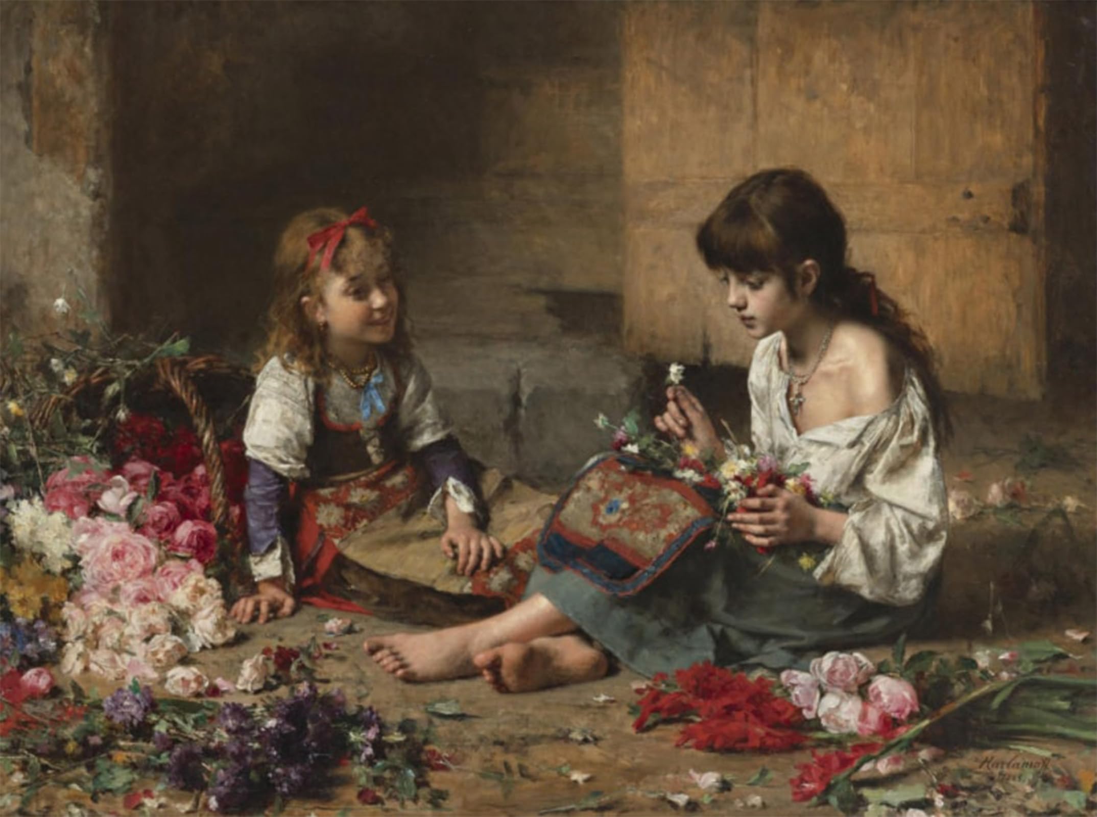 POSTERIIk Vintage Classic Picture Landscape Artwork Young Flower Girls Alexei Alexeivich Harlam off Portrait Canvas Painting for Office Home Decor 60x90cm
