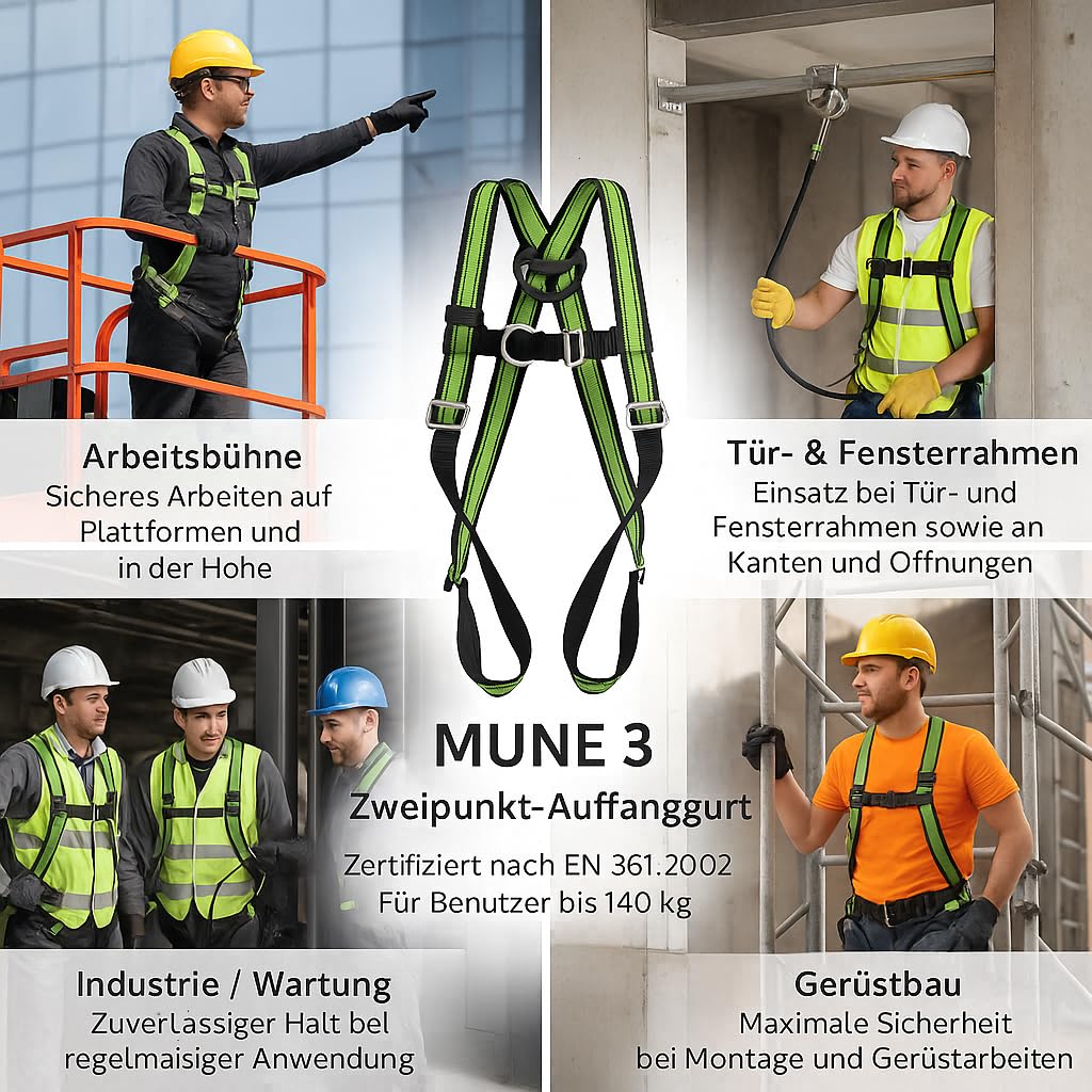Kratos Safety Mune 3 Cinturón de recogida de dos puntos con herramienta multifunción y 5 hebillas de ajuste EN 361