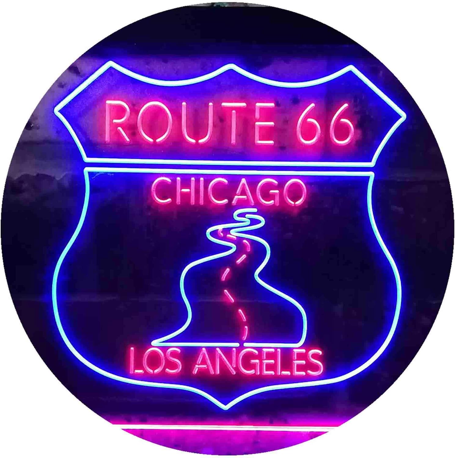 ADVPRO Route 66 Chicago to Los Angeles Garage Dual Color LED Neon Sign Blue & Red 24" x 16" st6s64-i3434-br