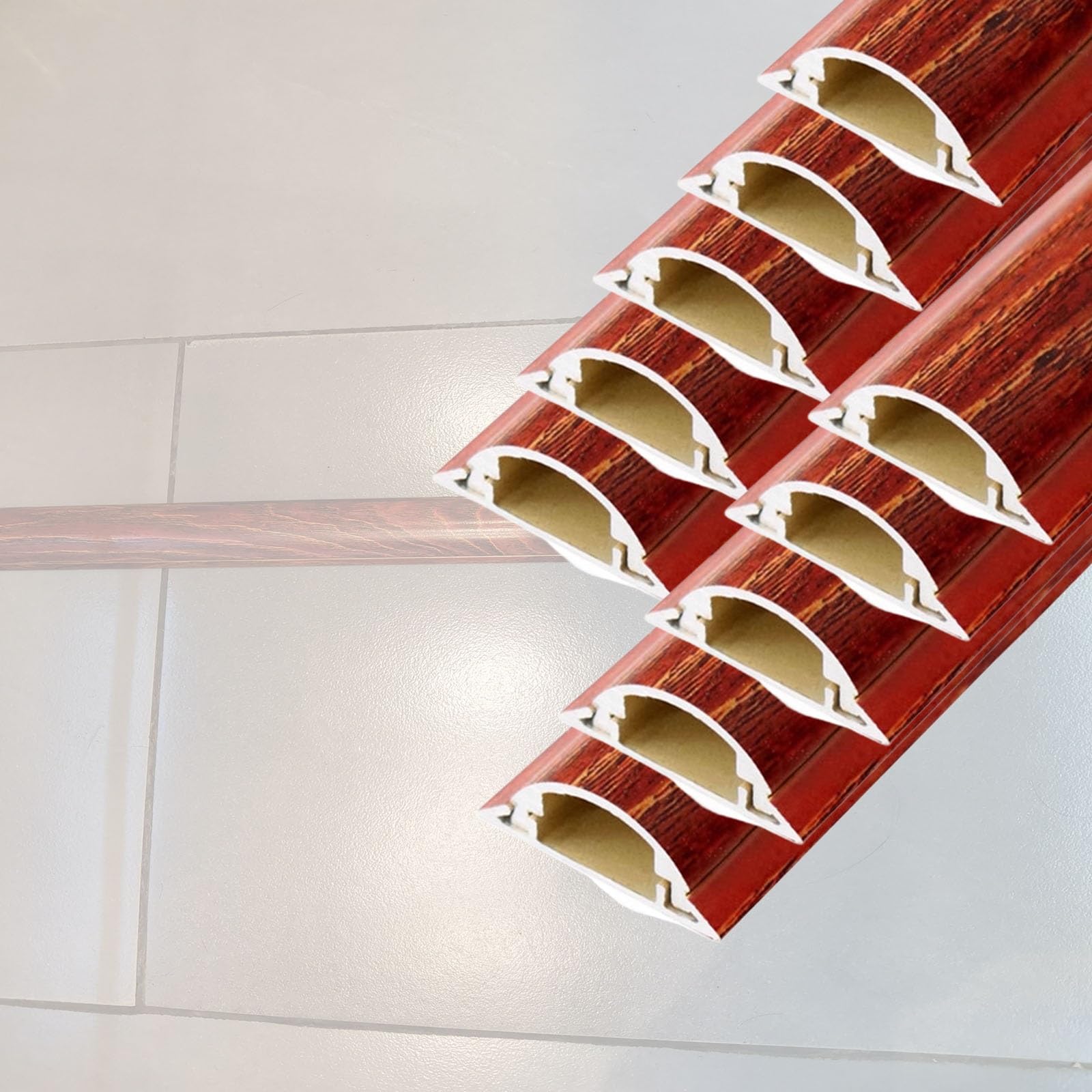 Cubre Cables Cubierta autoadhesiva para Canal de Cables de Grano de Madera, 1, 2, 5, 10 Unidades, ocultador de Cables Curvo Rojo para Cables(10 PCS,W 30 MM L 50 CM)