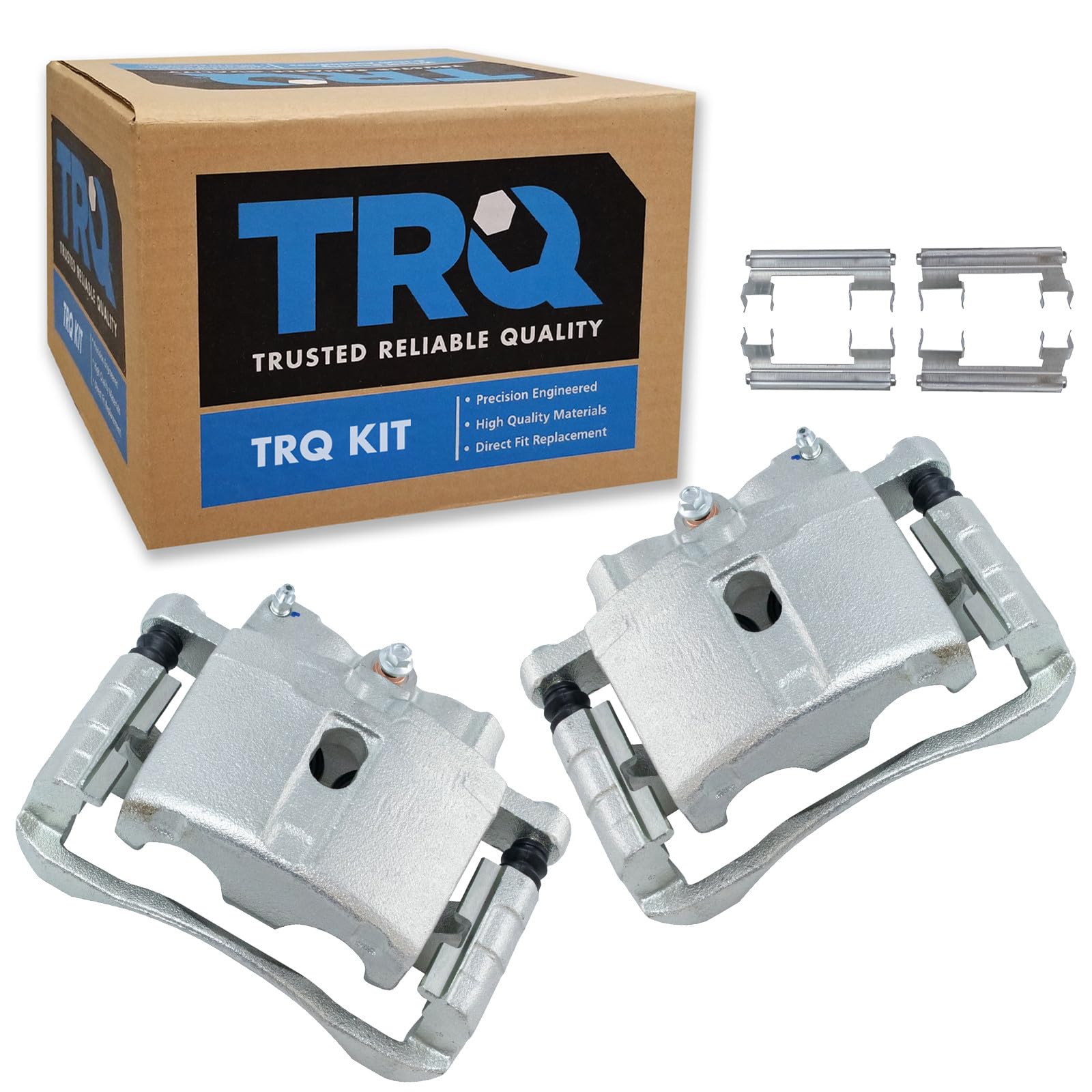 TRQ Driver and Passenger Side Brake Caliper Set Caliper Brackets Hardware
