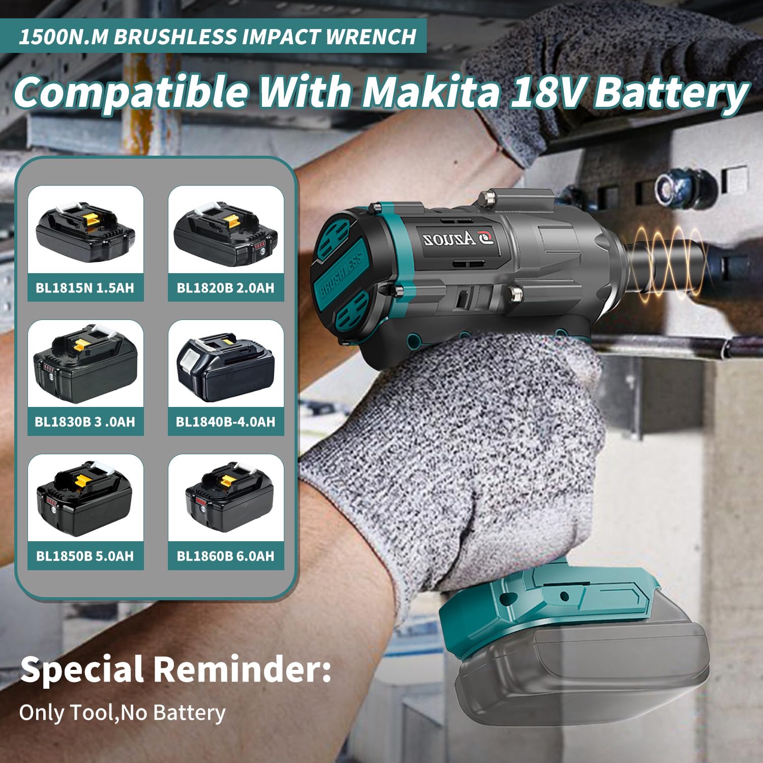 Avvitatore a percussione senza fili 1/2 per batteria Makita da 18 V, 1500 Nm/1106FT-LBS, avvitatore a percussione a 4 velocità, coppia elevata 2100 giri/min, con 5 prese per riparazione