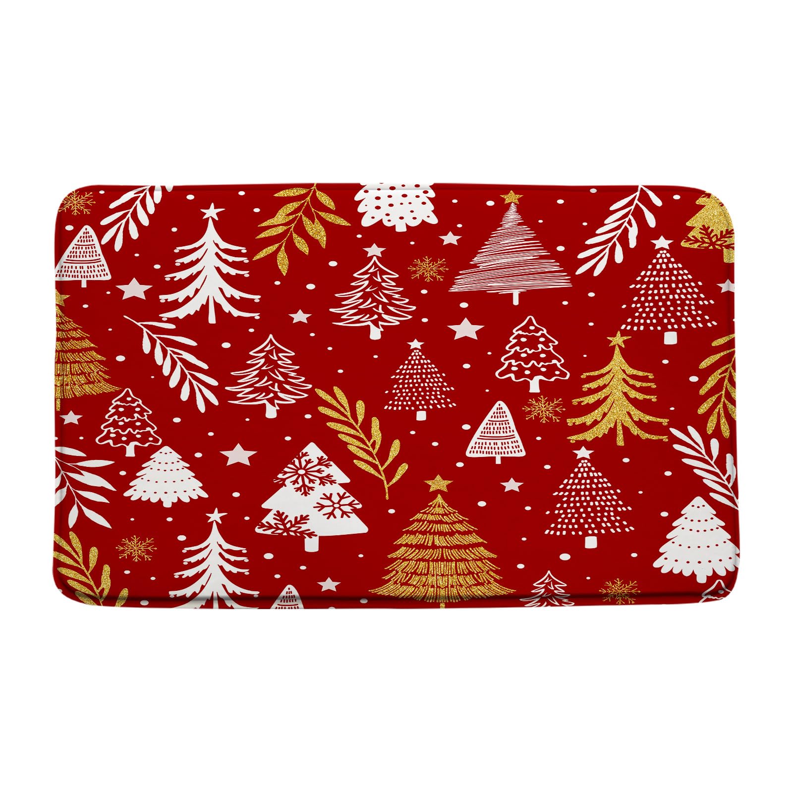 Christmas Tree Bath Mat Red and Gold Xmas Pine Tree Snowflake Winter Leaf Star Holiday Happy New Year