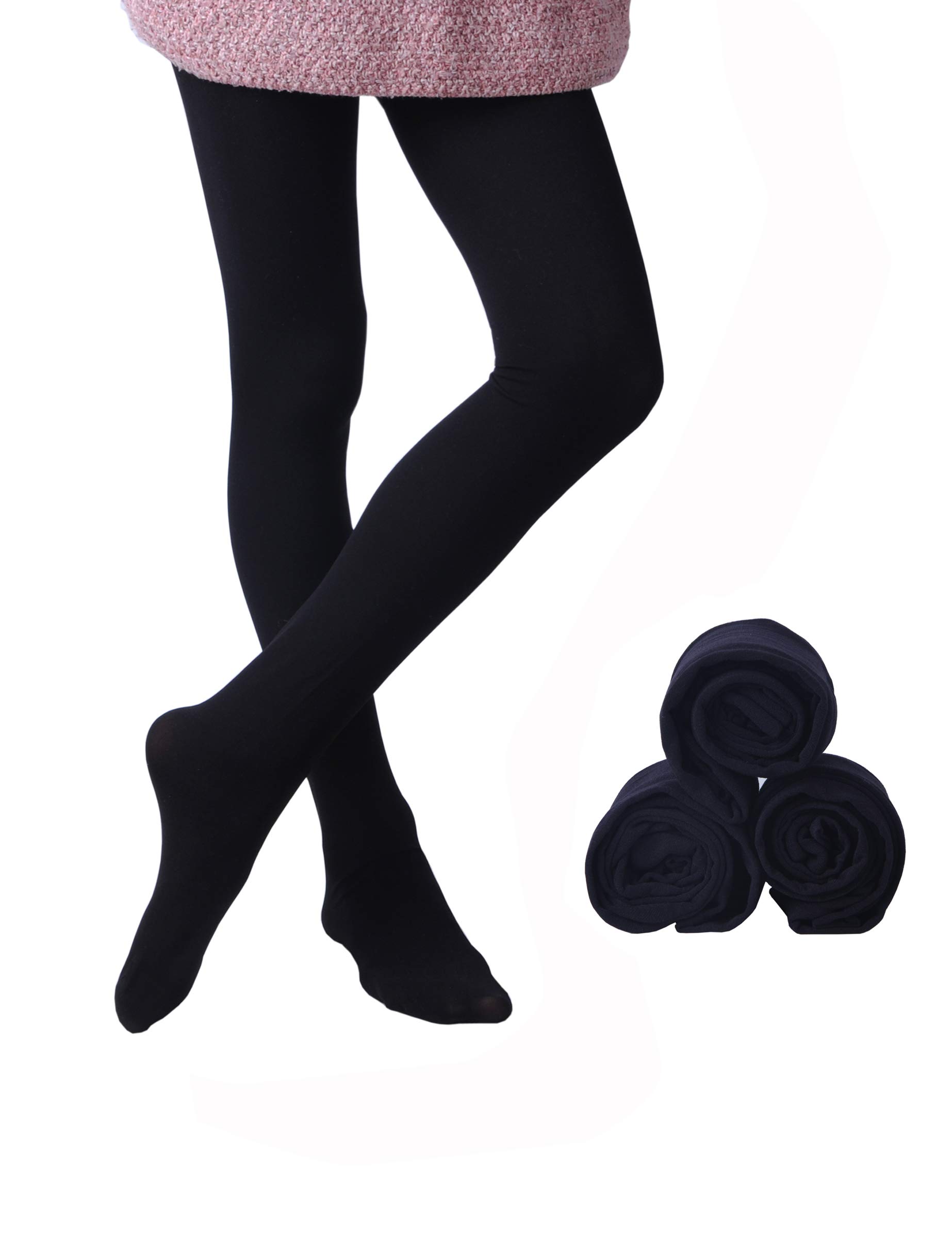 EVERSWE 3-Pack Girls Microfiber Tights Multiple Colors (black, 4-6)