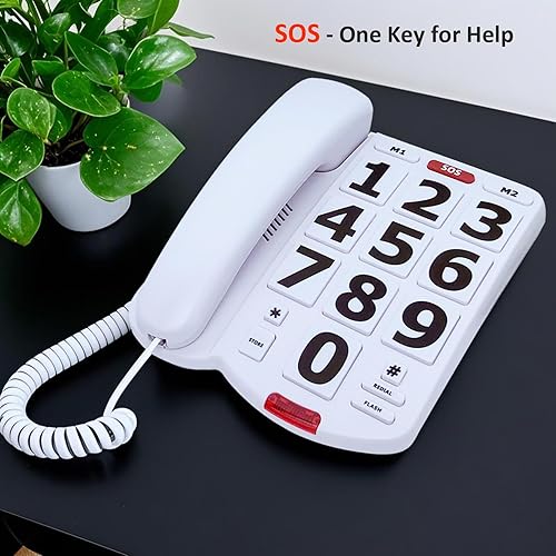 Miniatura 2 de TelPal Teléfono de botón grande con cable para el hogar de personas mayores, teléfono fijo de gran número con cable para personas mayores con