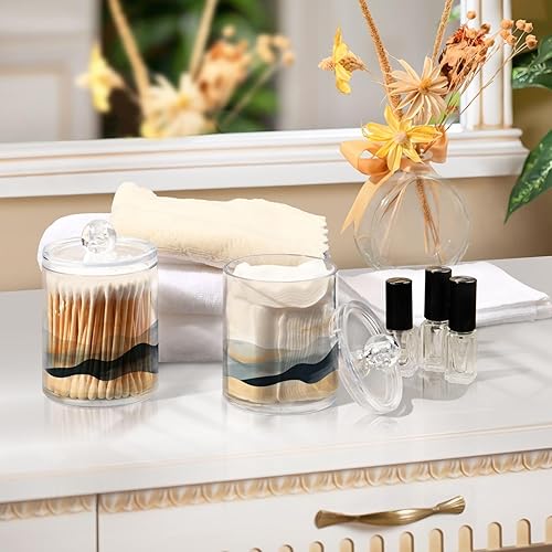 Vista 41 de Paquete de 2 recipientes de almacenamiento de mármol turquesa para baño, juego de tarros de boticario de plástico acrílico, organizador