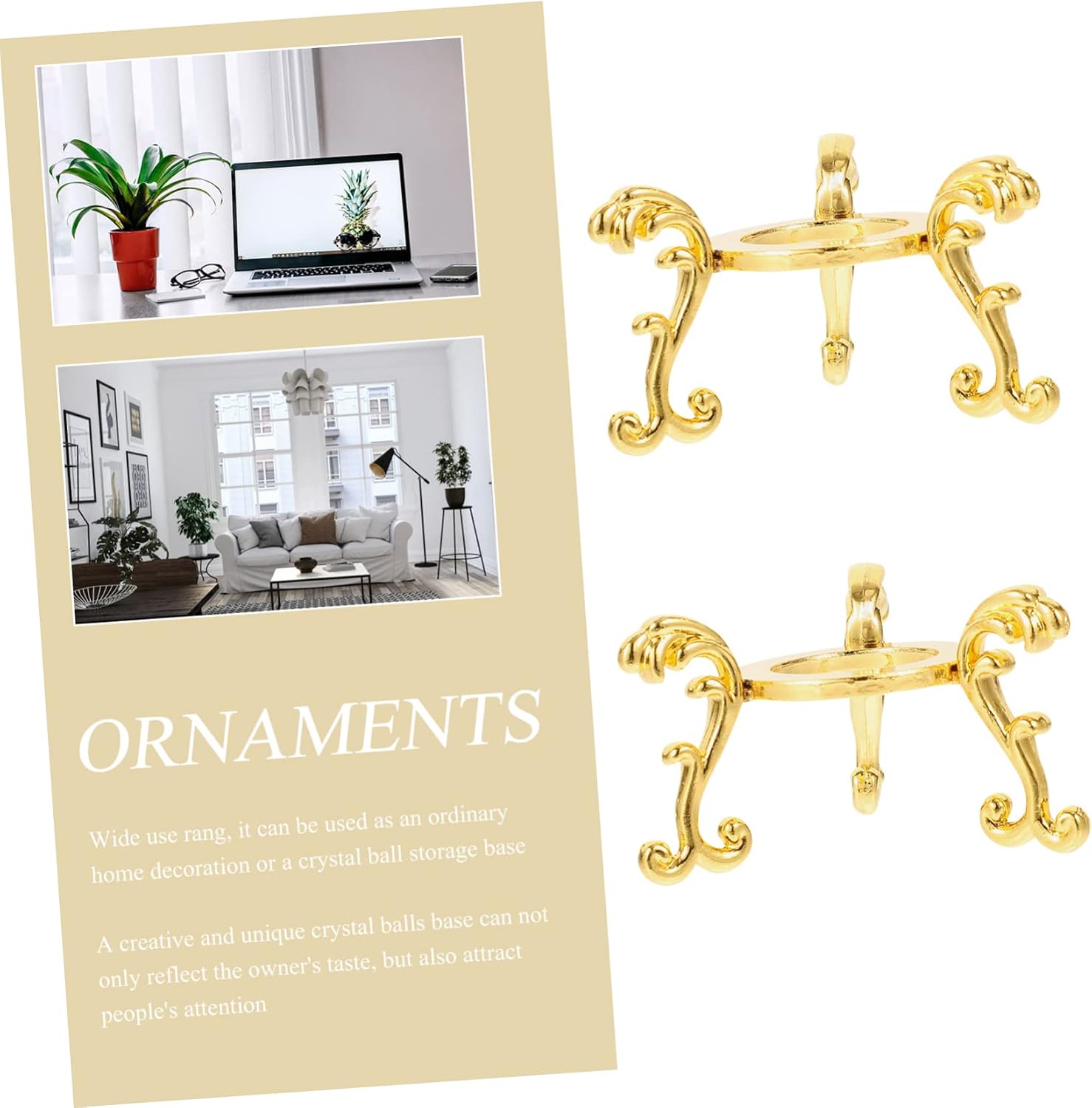 2pcs Crystal Ball Stand Alloy Golden Desktop Display Pedestal