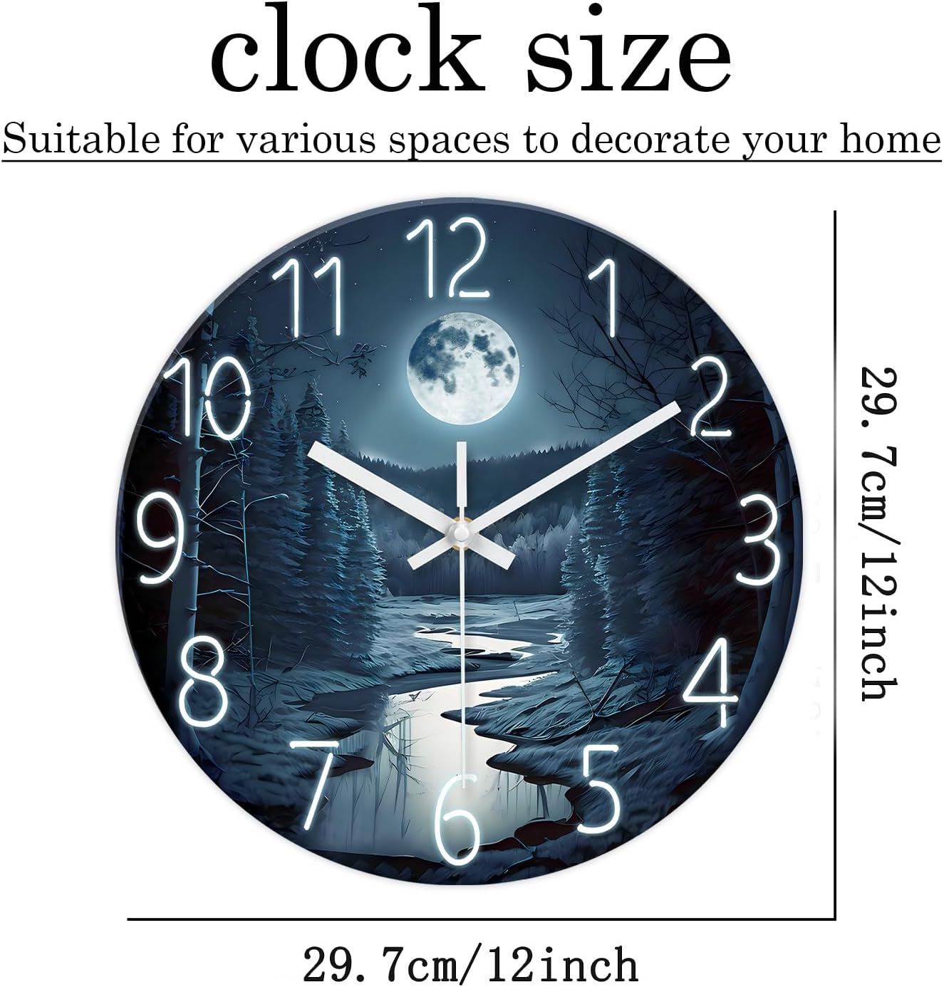 XFM Moon Forest Wall Clock Battery Operated 14 Inch Silent Non-Ticking Wall Clocks Modern Decorative Round Clock for Kitchen Bedroom Living Room Office
