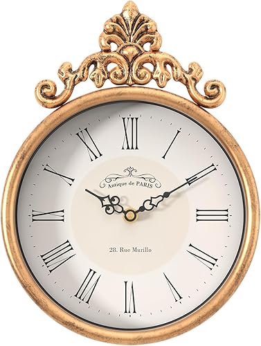 Reloj de pared decorativo francés retro pequeño, estilo bohemio vintage, funciona con pilas, para granja, baño, dormitorio, cocina (10.23 pulgadas
