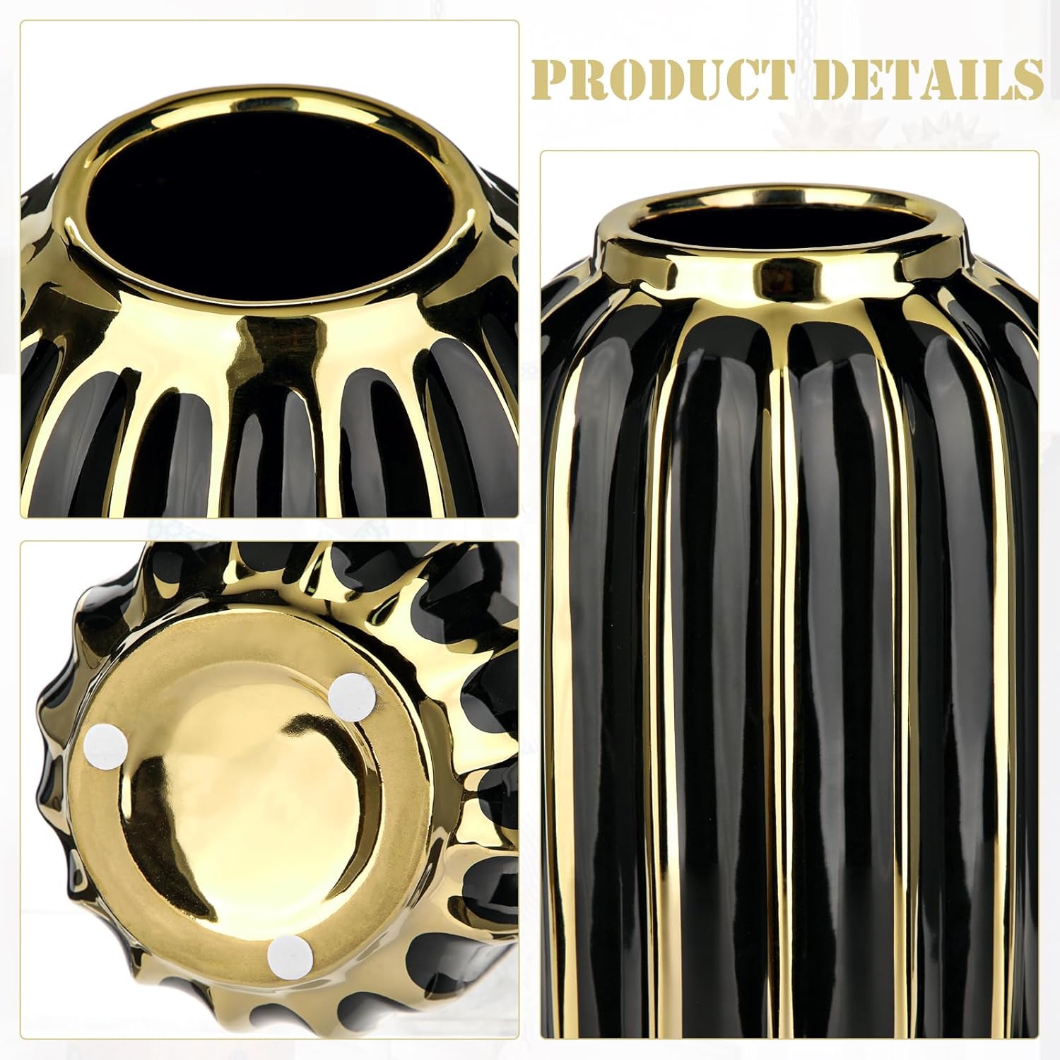 Briful Gold Plated Lantern Ceramic Vase Home Decor Creative Design Porcelain Decorative Flower Vase 11.02'' Black Ceramic Vases for Wedding Anniversary Decoration - Image 3