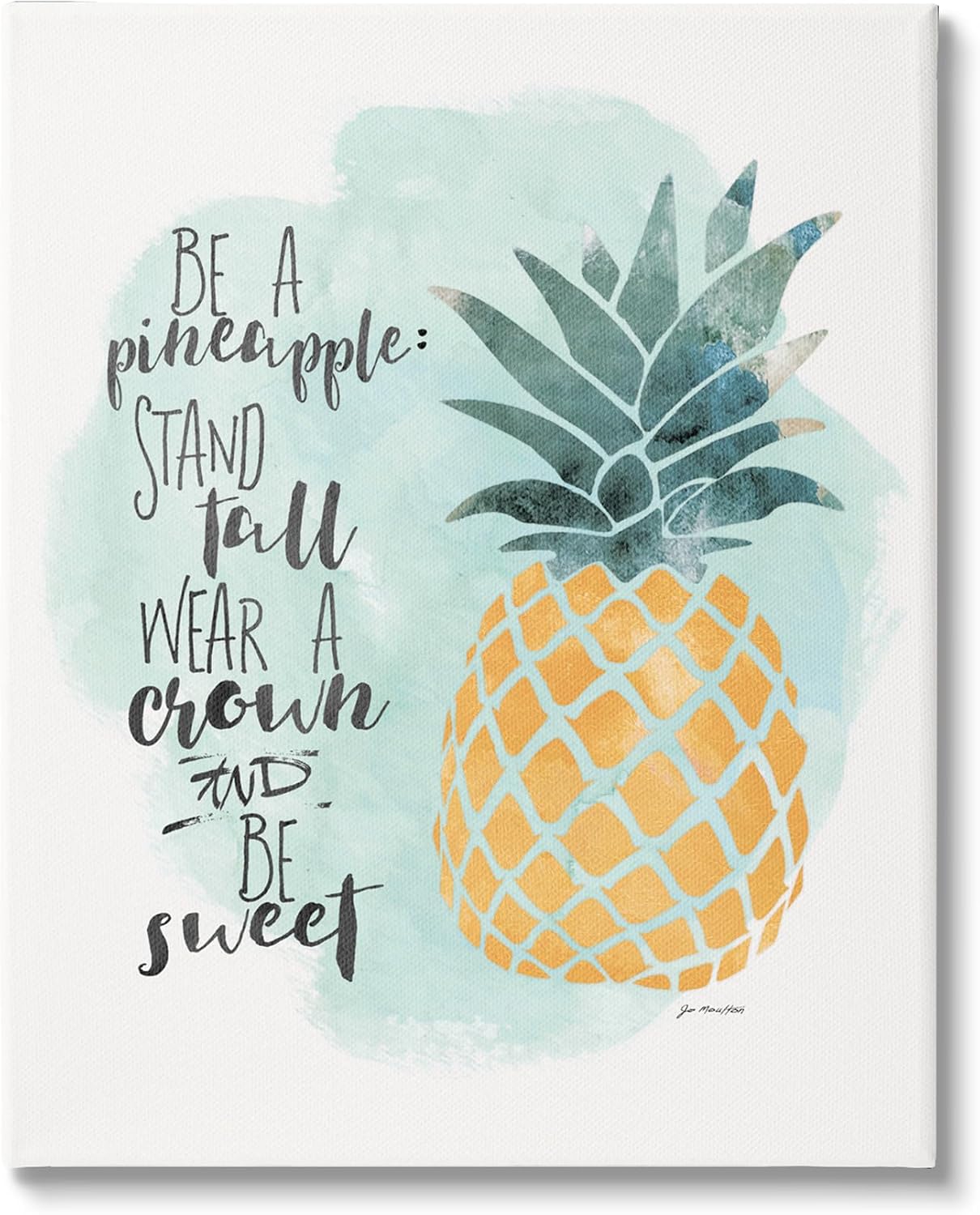 Stupell Industries 'Be a Pineapple Illustration Typography', Canvas Art, 16 x 20 Inches, Easy to Hang and Sturdy, Made in USA, by Jo Moulton