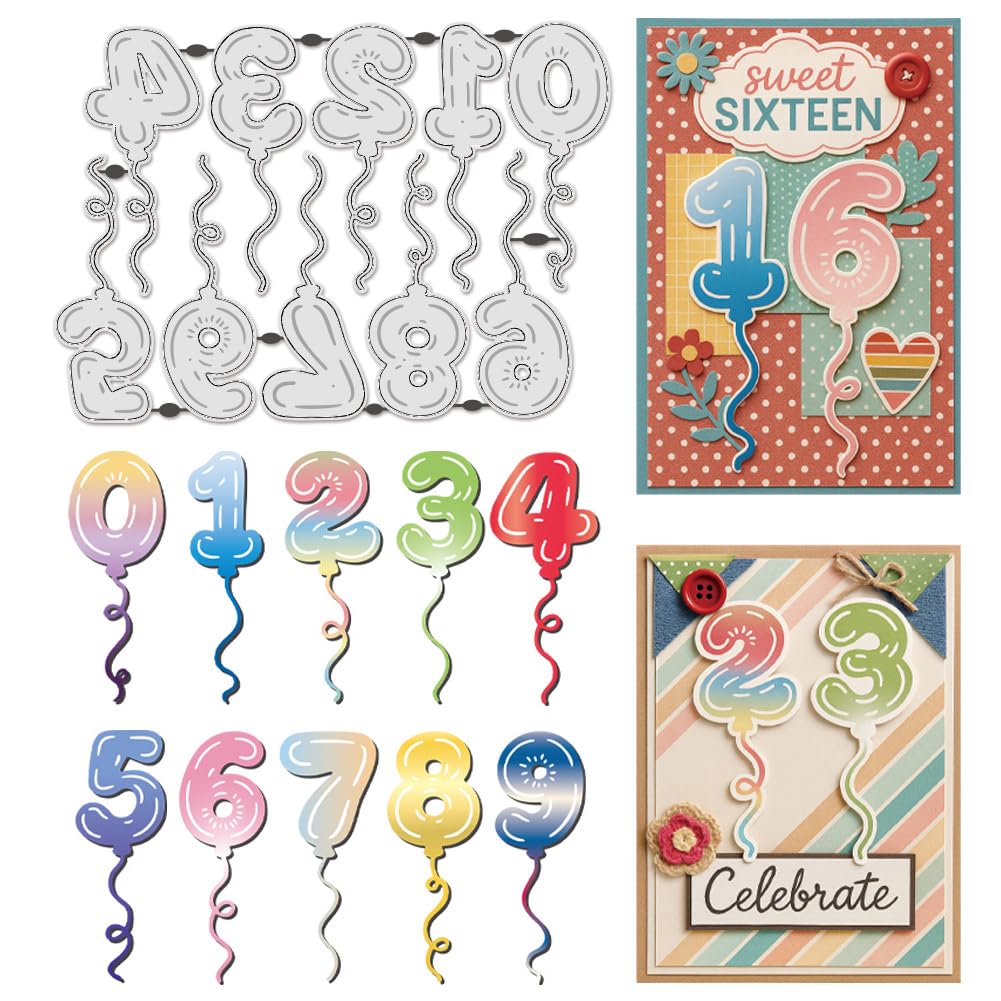 UNICRAFTALE 10Pcs Lovley Birthday Numbers Carbon Steel Cutting Dies Stencils Balloons Letter Cutting Dies for Paper Card Making Happy Birthday Ballon Embossing Die Stencils for Scrapbooking โ image 1