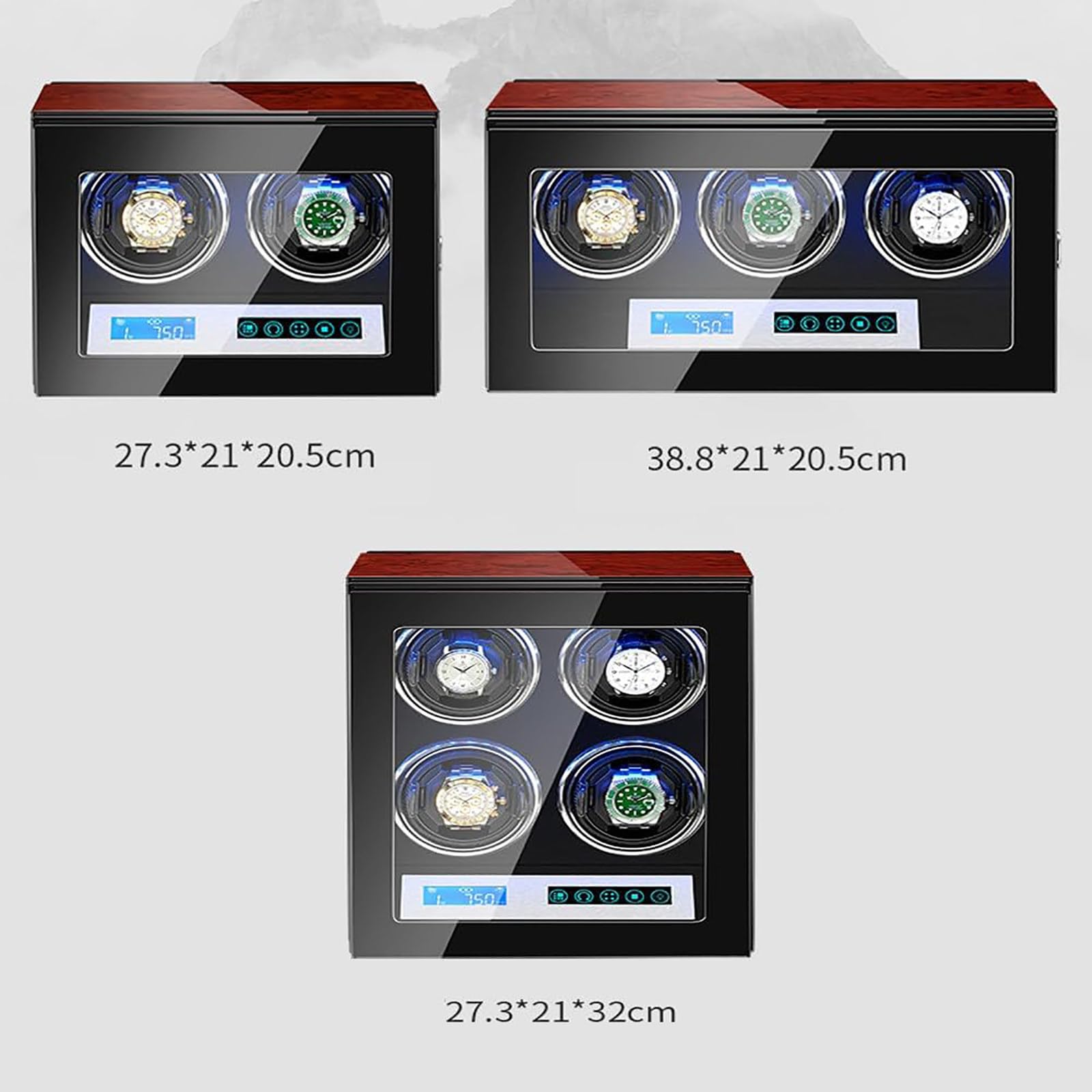 Automatyczny Nakręcacz Zegarków, Pionowe Pudełko Do Przechowywania Zegarków, Wysuwany Klips 360°, Ekran Dotykowy Lcd – 5 Trybów, Niebieskie Światło Led, Cicha Praca 10dB, Unisex 2Watches