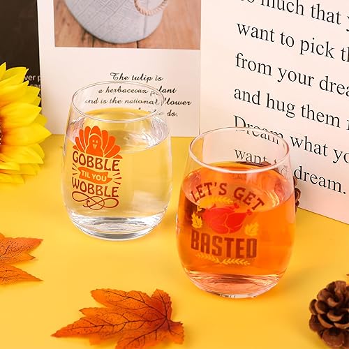 Miniatura 4 de Yoiemivy Paquete de 4 copas de vino sin tallo de Acción de Gracias de 15 onzas, vasos de otoño sin tallo para regalo de Acción de Gracias, whisky,