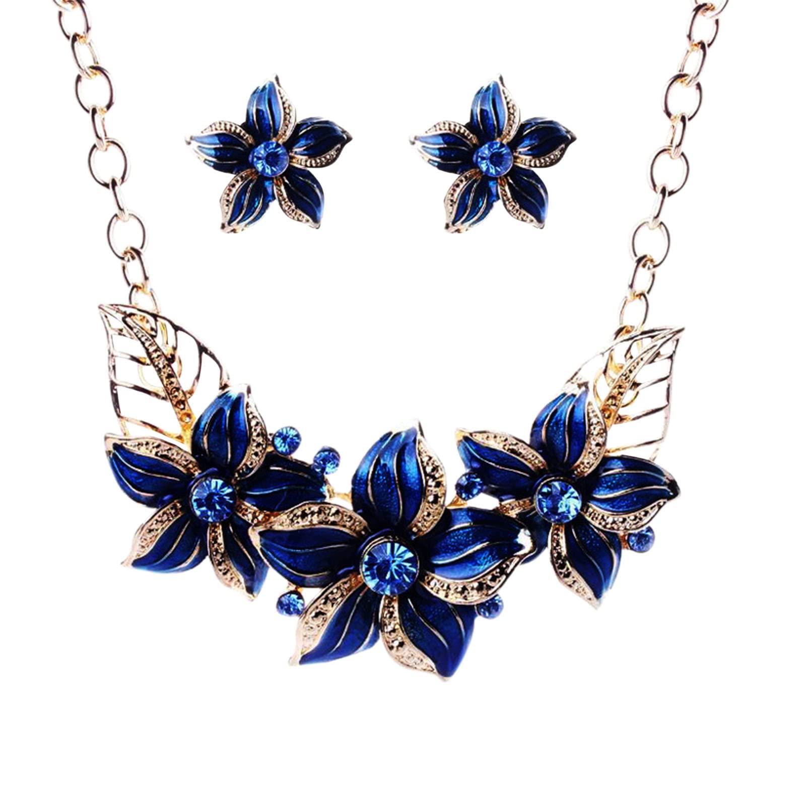 Prom Jewelry Sets Simple Painting Flower Drop Oil Chain Set