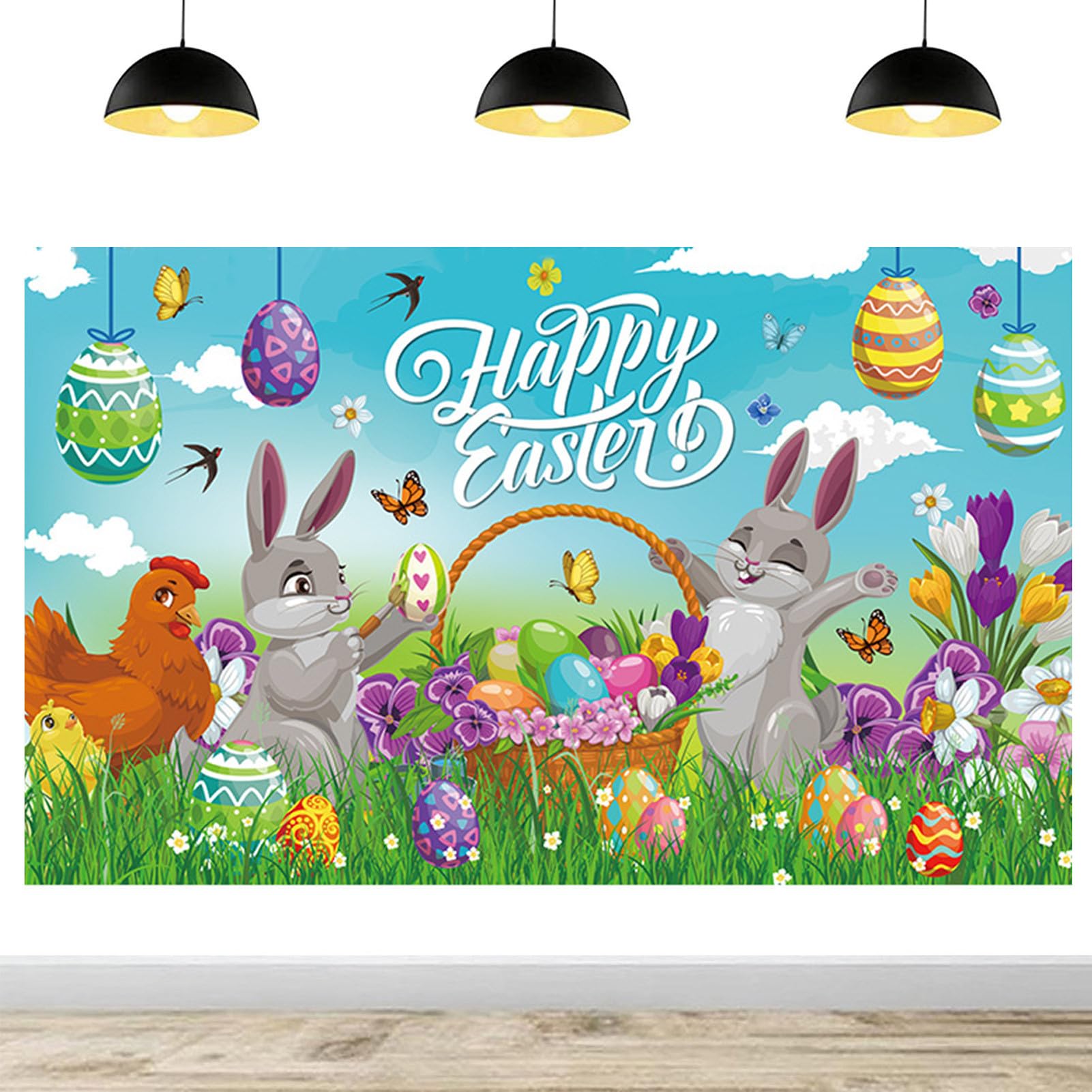 JiangbaoEaster Banner Background, Spring Easter Background, Wall Decoration Easter Background, Easter Bunny Egg Tapestry Banner, Grass Background, Home Decoration, Easter Decorations