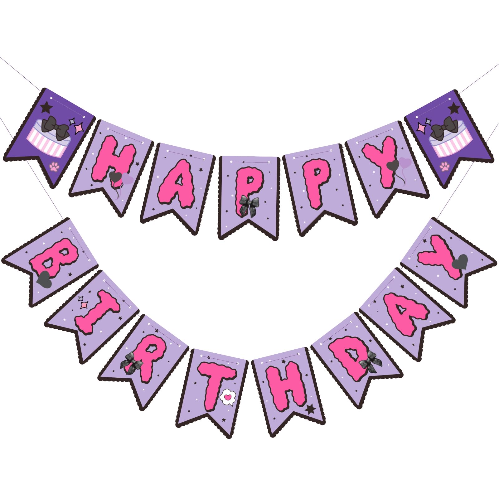 TaoBary Kawaii Birthday Party Banner Pink and Purple Pre-strung Hanging Sign Cartoon Anime Cute Kitty Themed Party Decorations Banners for Girls Women