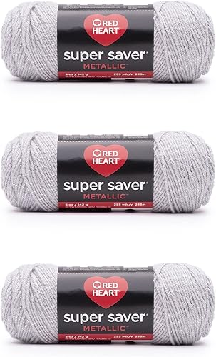 Miniatura 8 de Red Heart - Ovillo metálico Super Saver Metallic de color rojo, paquete de 3 unidades de 5 onzas, acrílico, mediano número 4 (lana peinada), 255