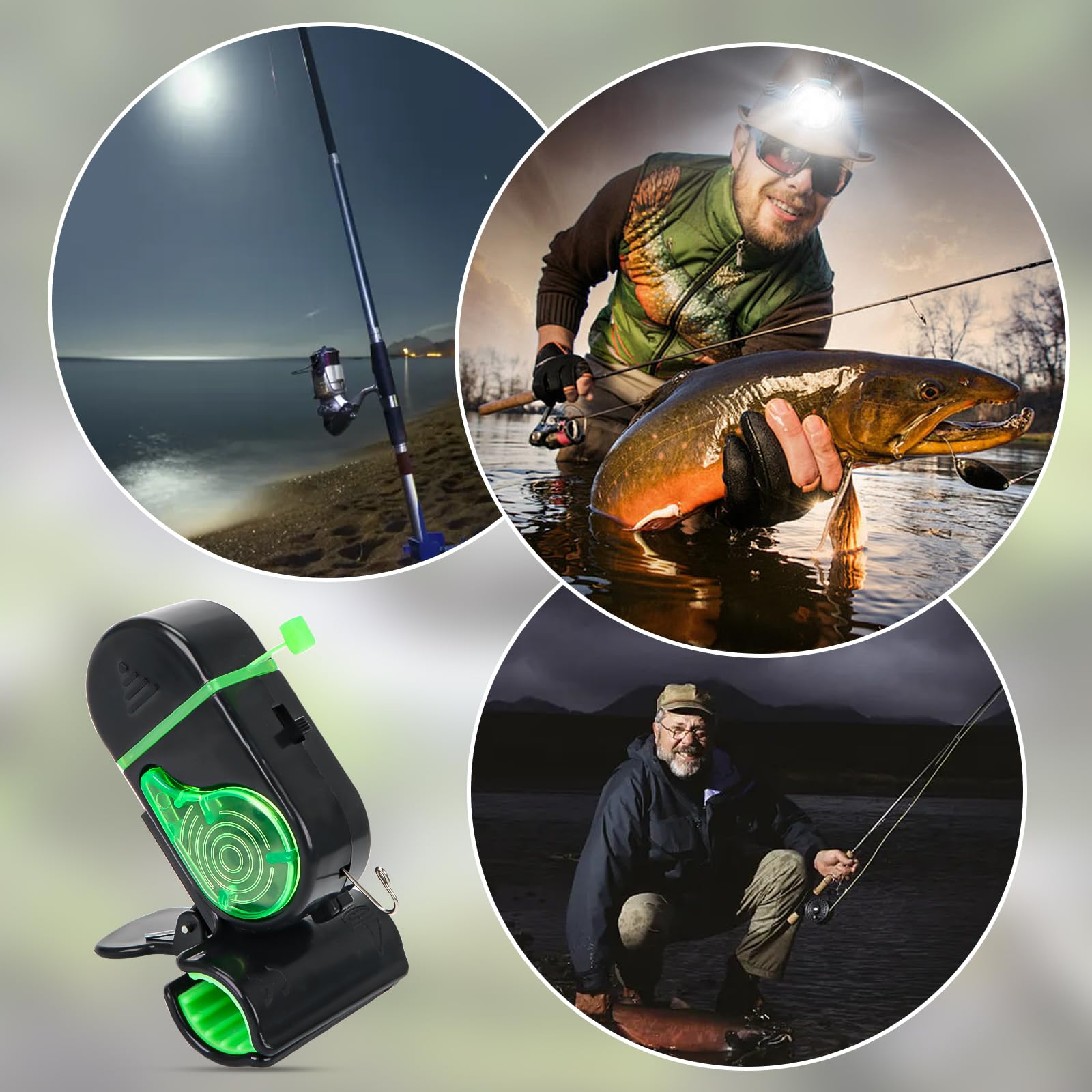 Byffoer Détecteur de touche de pêche à clipser avec lumière LED et son, sonnette de pêche, alarme électronique sensible, accessoire de pêche pour sports de plein air, adultes et hommes