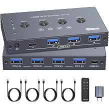 USB 3.2 Switch 4 Computers Share 4 USB Devices 4 Port USB Switcher for Mouse Keyboard Scanner Printer with Remote and Cables