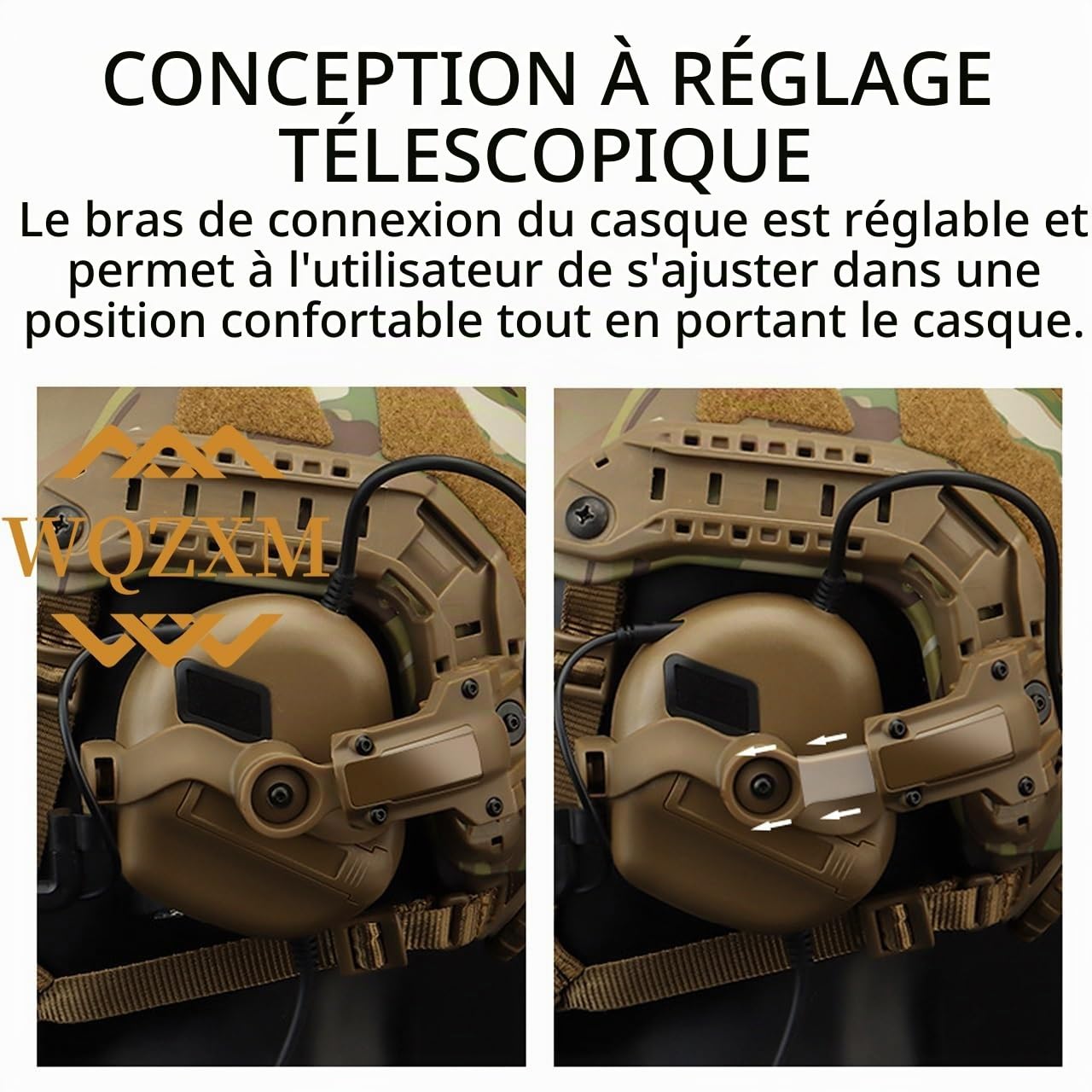 Casque d’écoute tactique avec adaptateur rail ARC compatible avec le Ops-Core Fast et ACH Mich pour airsoft chasse tir (Tan)