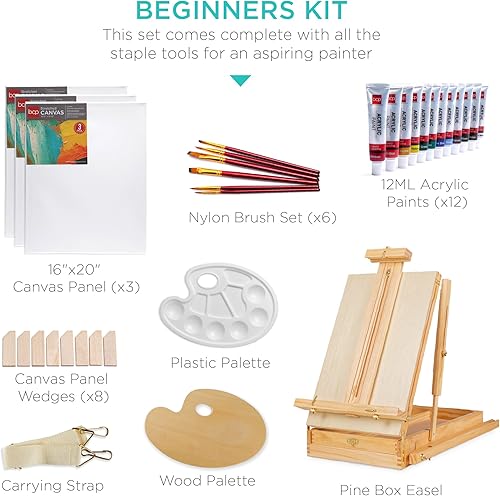 Miniatura 2 de Best Choice Products Caballete francés kit de 32 piezas para principiantes portátil plegable de madera ajustable trípode de artista para pintar