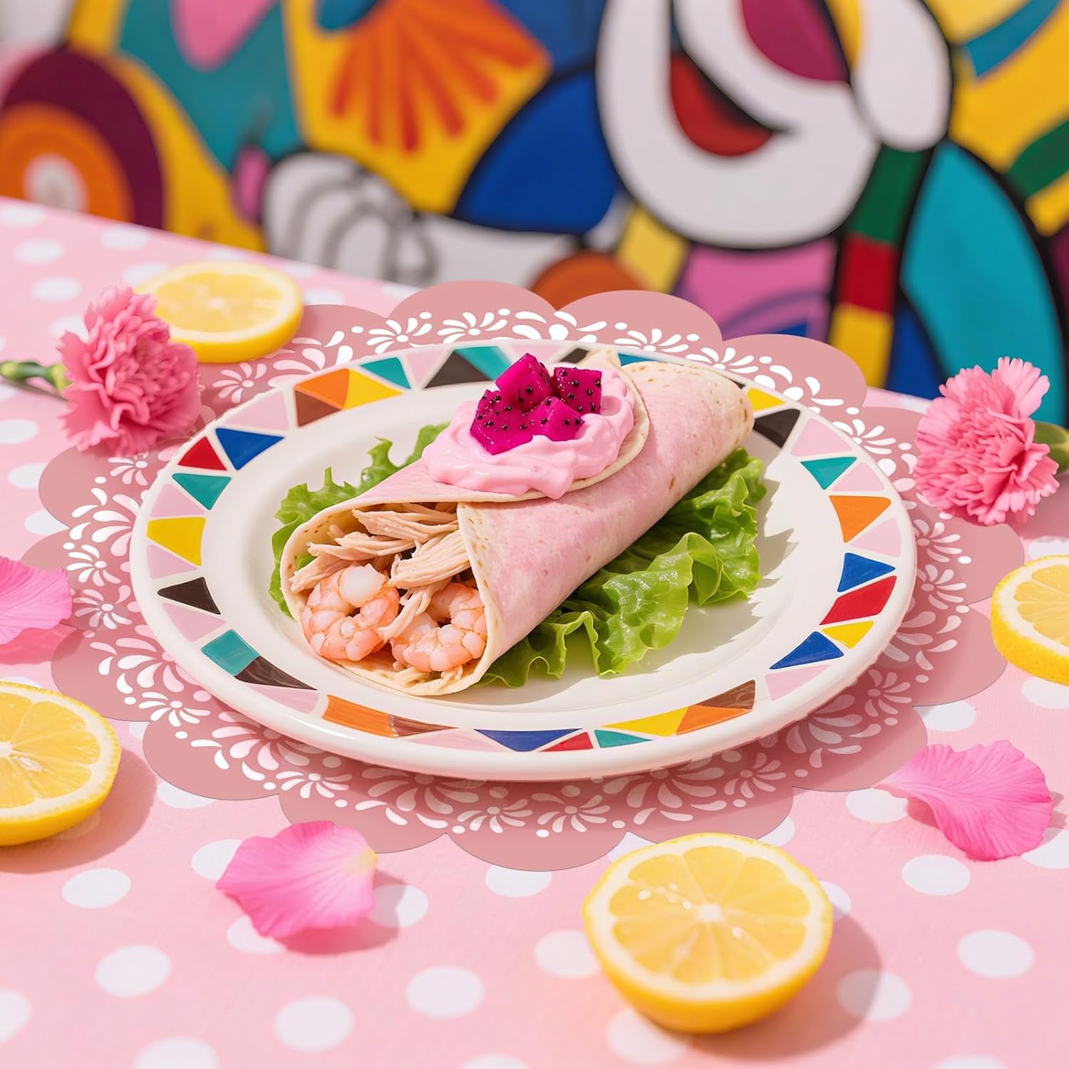 100 Pcs Pink Platos De Barro Mexicanos Paper Placemats 13.5 Inches Cielito Lindo Party Decoration Disposable Scalloped Cinco De Mayo Paper Placemats for Fiesta Mexican Baby Shower Decor