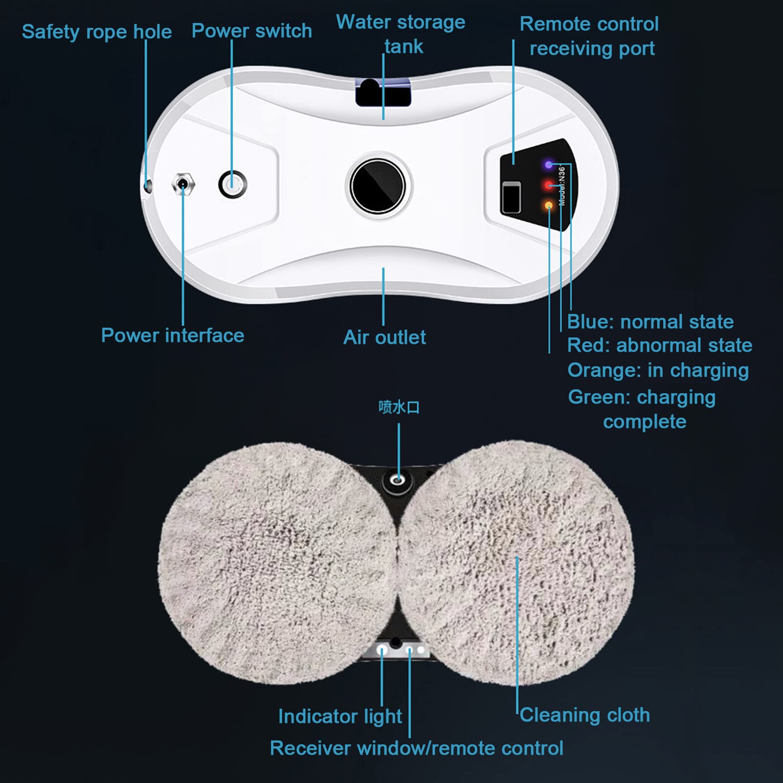 Robot pulitore per finestre, elettrico intelligente, con telecomando, durata della batteria di 20 minuti, per interni ed esterni, pulizia senza sforzo per tutti i tipi di finestre