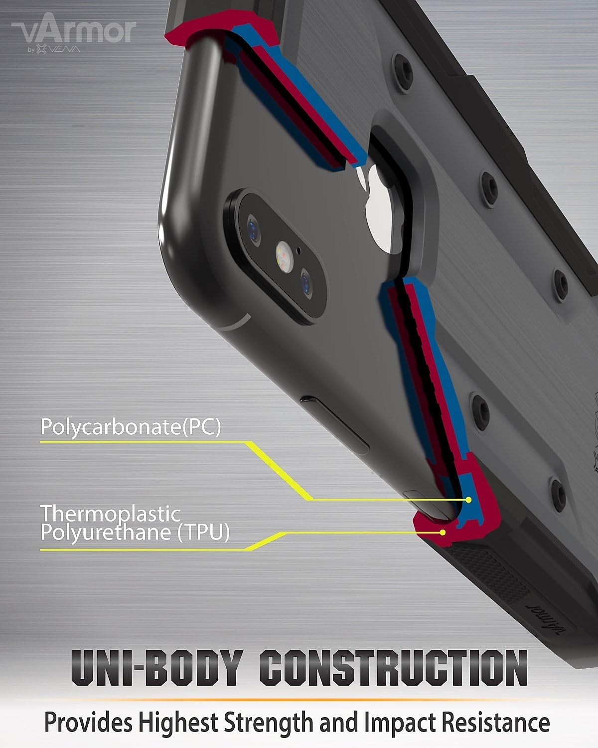 Vena vArmor Rugged Case Compatible with Apple iPhone X/XS (5.8"-inch), (Military Grade Drop Protection) Heavy Duty Holster Belt Clip Cover with Kickstand - Space Gray