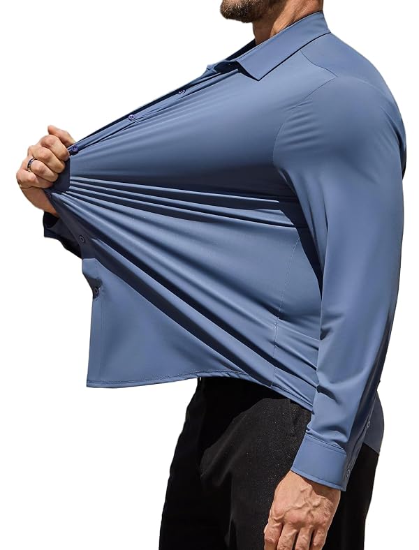 COOFANDY Men's Muscle Fit Dress Shirts Long Sleeve Button Down Shirts Blue by COOFANDY - Used condition - Image 2